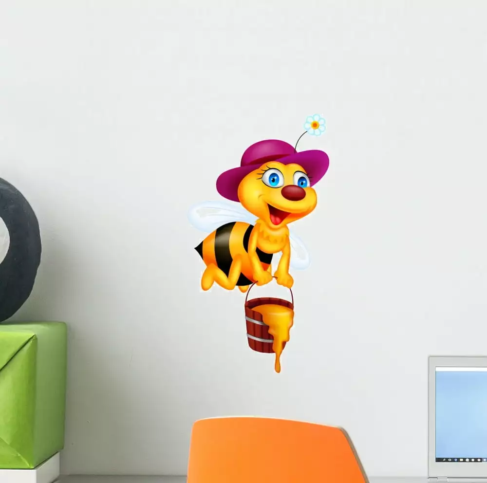 Bee Cartoon Honey Wall Decal - 12x7 Inch Peel and Stick Graphic Kids Room Decor WallMonkeys