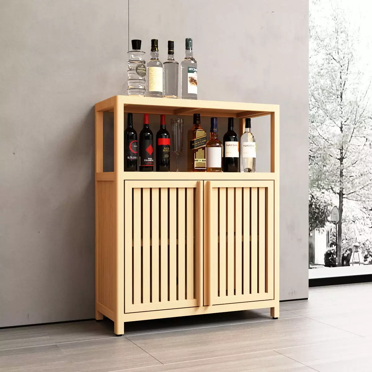 BJSN Modern Rustic Bamboo Storage Cabinet Multi-functional Furniture Bathroom & Living Room