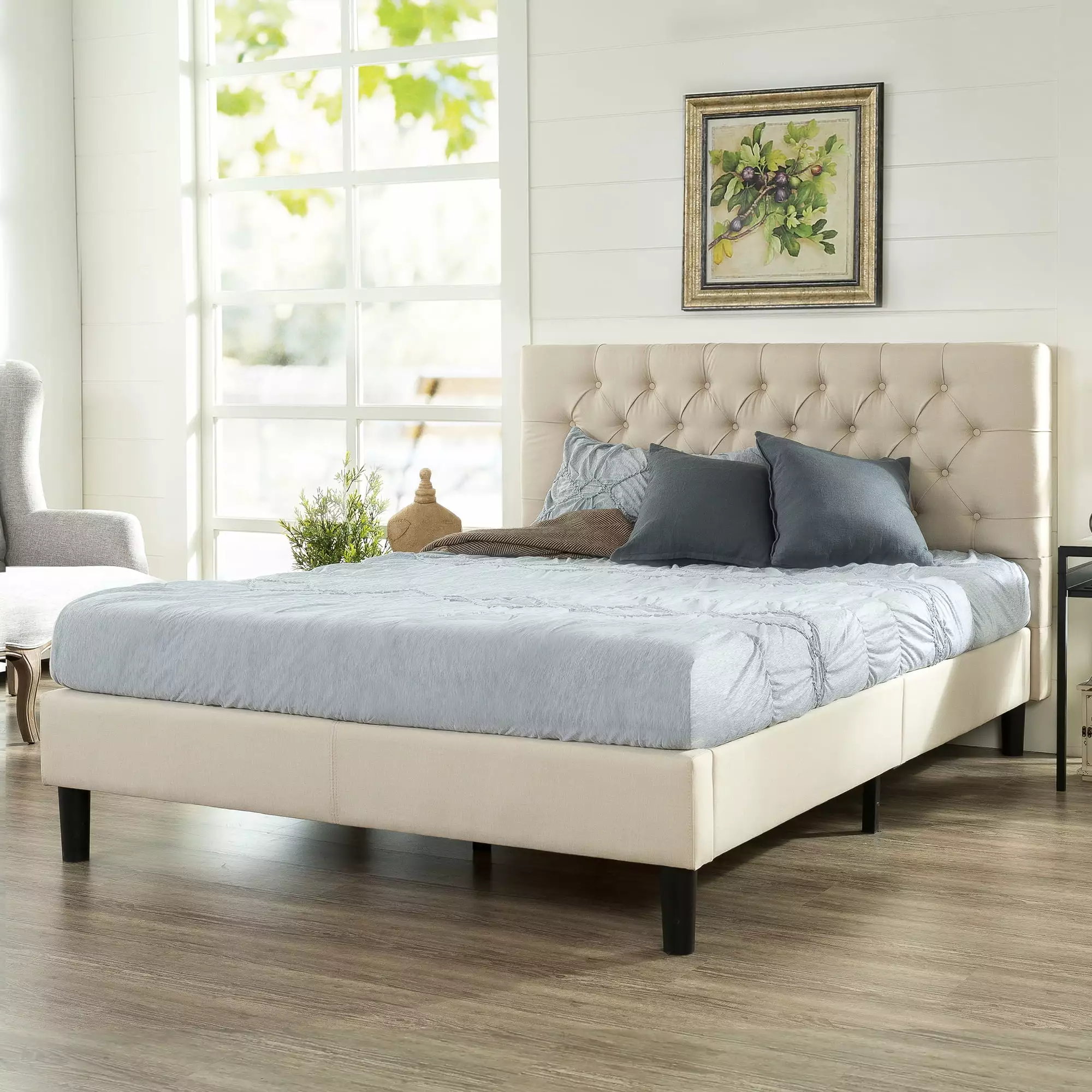 Zinus Misty 42 Inch Upholstered Platform Bed Frame King Size Headboard
