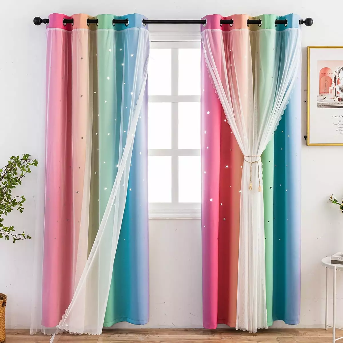 Anjee Blackout Curtains Girls Kids Bedroom Princess Theme Set 2 52x63 Inch