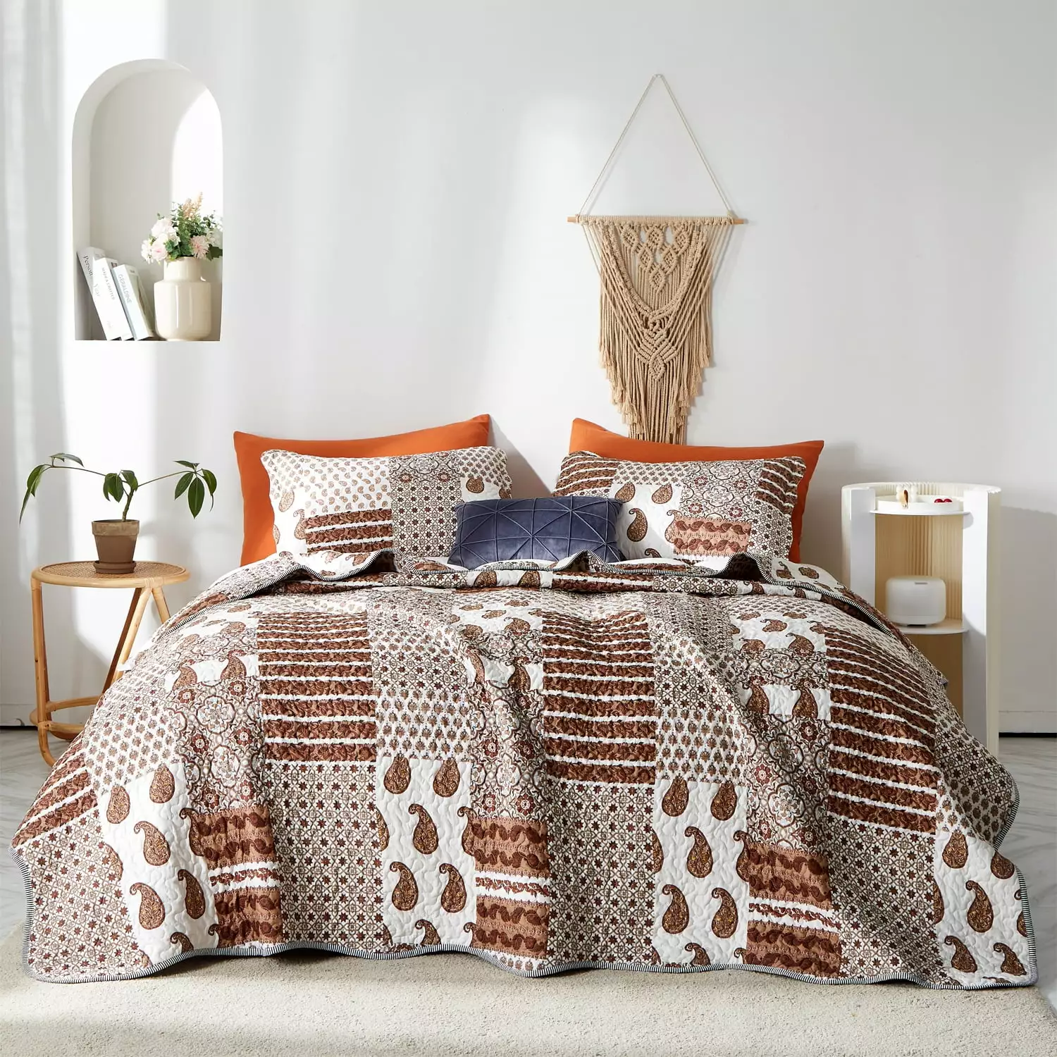 AiMay Queen Size Quilt Set Reversible Bedspread Super Soft Microfiber Bohemian Patchwork