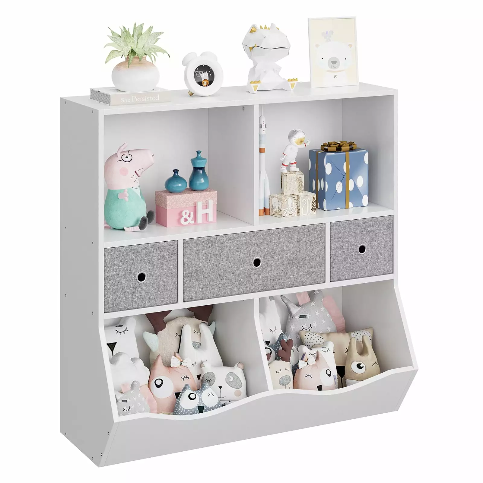 Kids Bookcase 7 Compartments and 3 Removable Drawers Toy Storage Bookshelf White Sainspeed