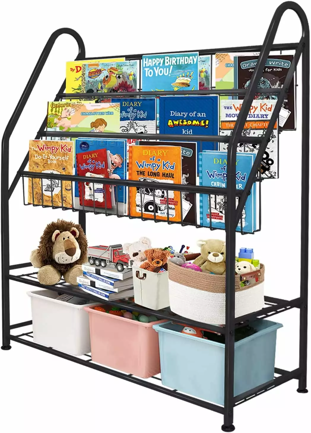 aboxoo Metal Kids Black Bookshelf 32 Inch Freestanding Toy Storage Bookcase