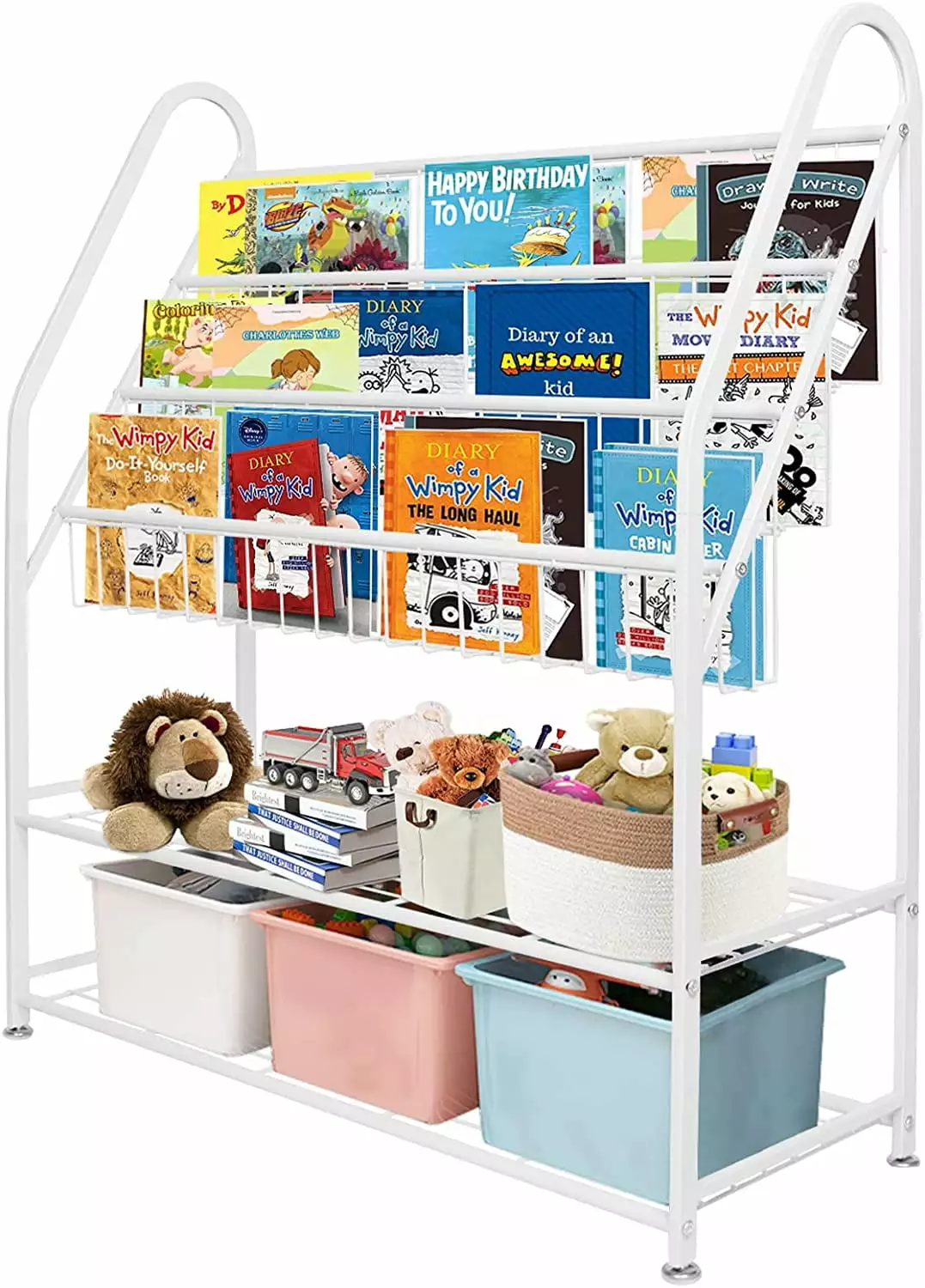 aboxoo Metal Kids Bookshelf Freestanding Bookcase Children Room Toy Arranger