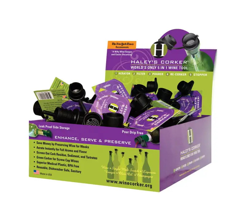 Haley's Corker 750 mL and 1.5 L Black Plastic Corker Pourer Pack 36 Wine and Liquor Bottles