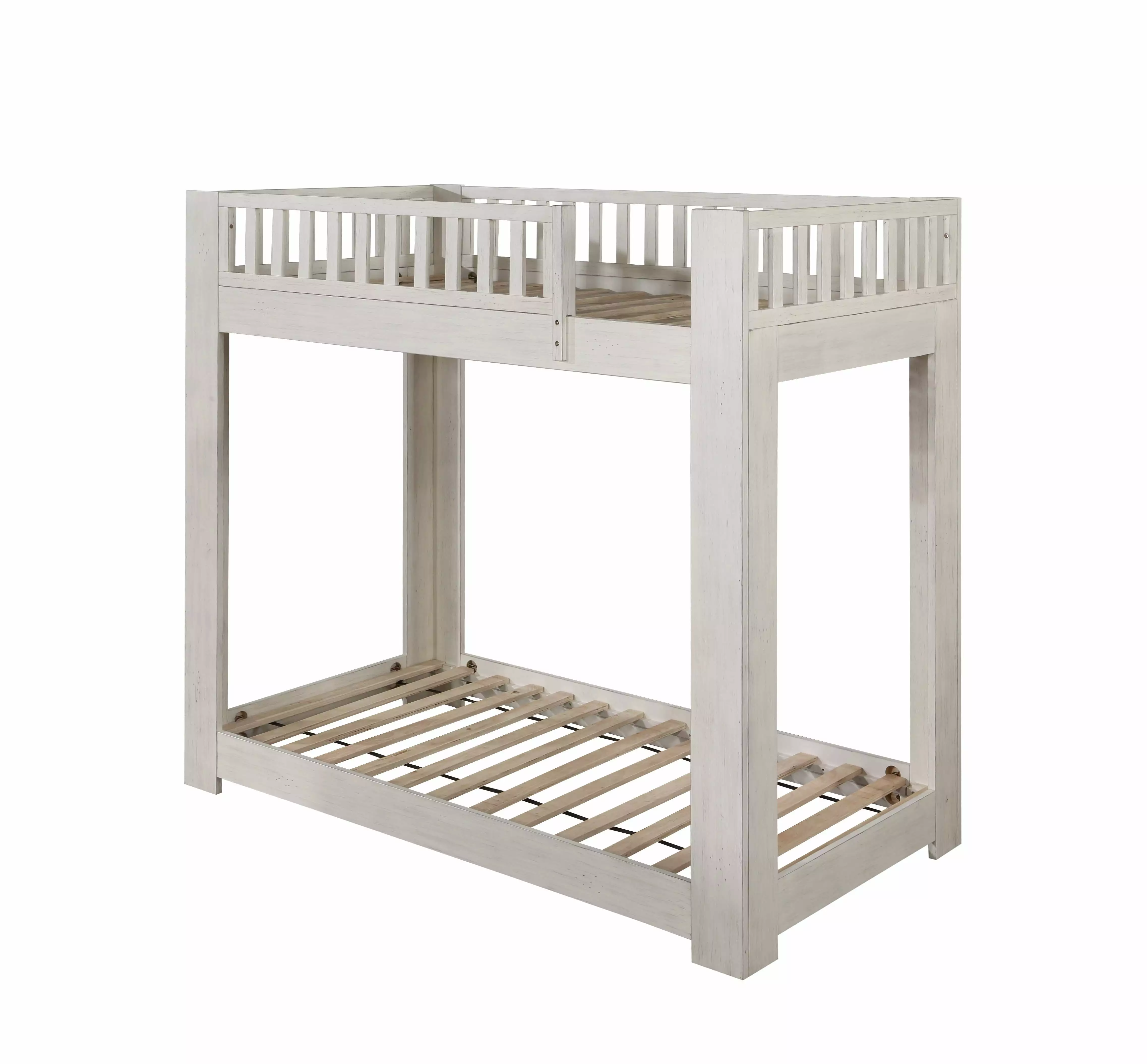 ACME Cedro Twin over Twin Bunk Bed Wood Ladder Weathered White Acme Furniture