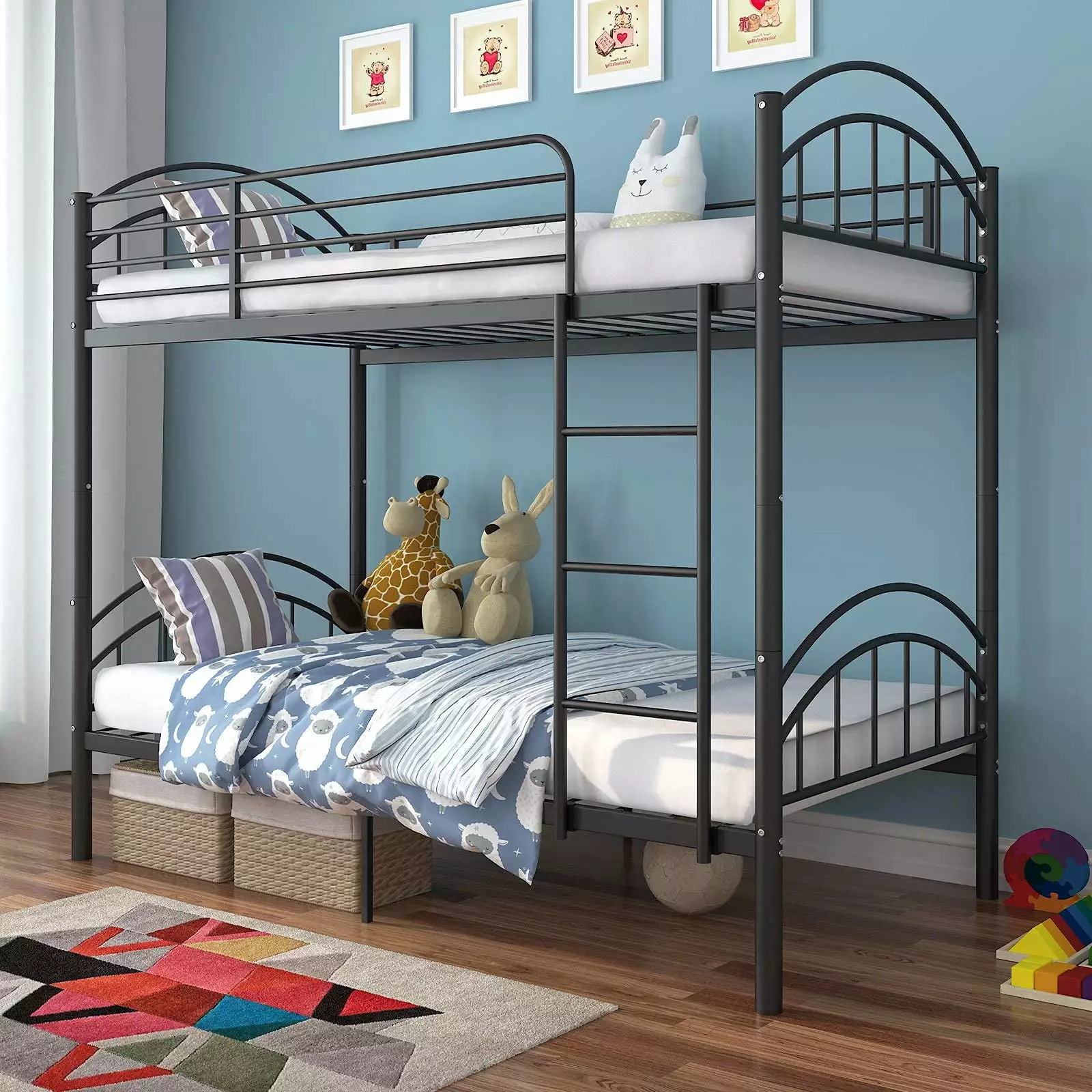 Alohappy Twin Over Twin Metal Bunk Bed Frame 2 1 Convertible Bunk Bed Kids Adults Black