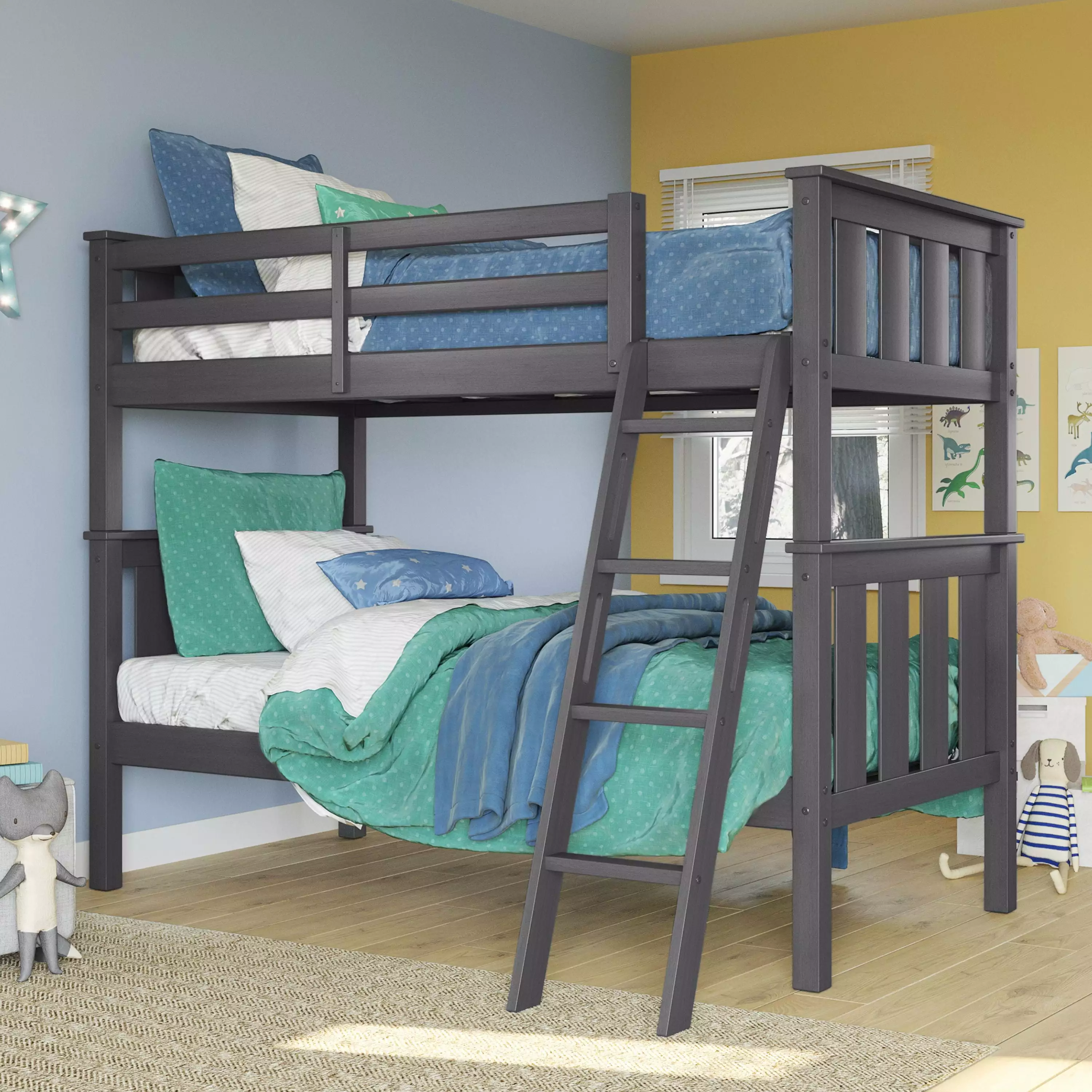 Better Homes & Gardens Kane Twin Over Twin Bunk Bed Gray Finish Ladder