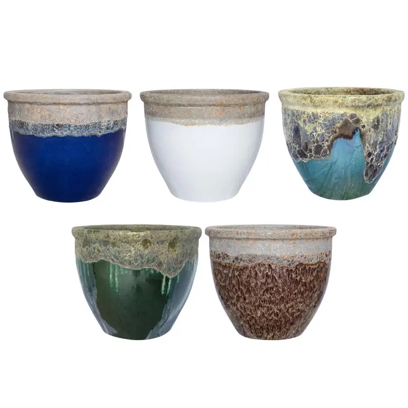 Michael Carr Designs 2558DVOLWHIT Pottery Flat Rim Planter White 9 inch Small Plants