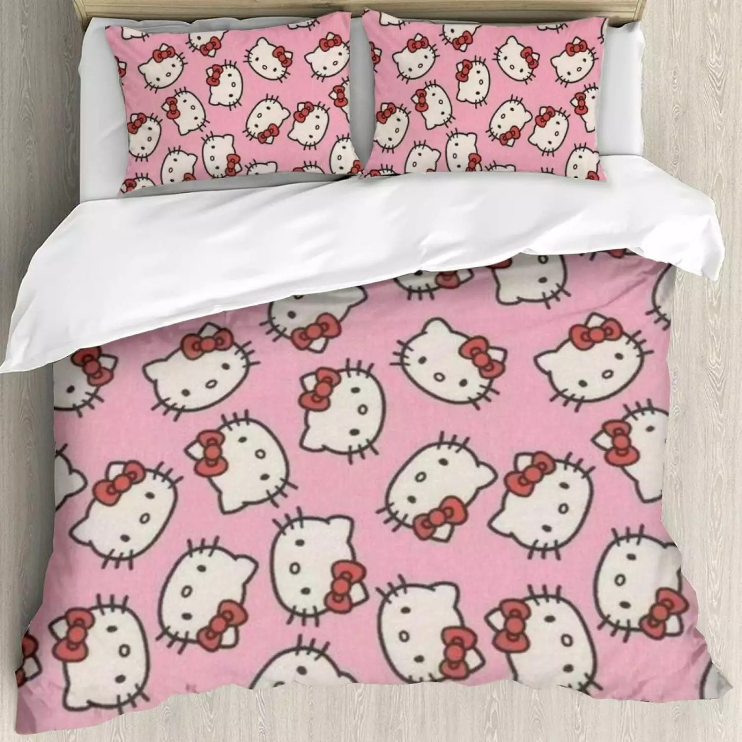 Kawaii Hello Kitty Queen Duvet Cover Set Pink Cartoon Kitty Reversible Luxury Bedding Horckey
