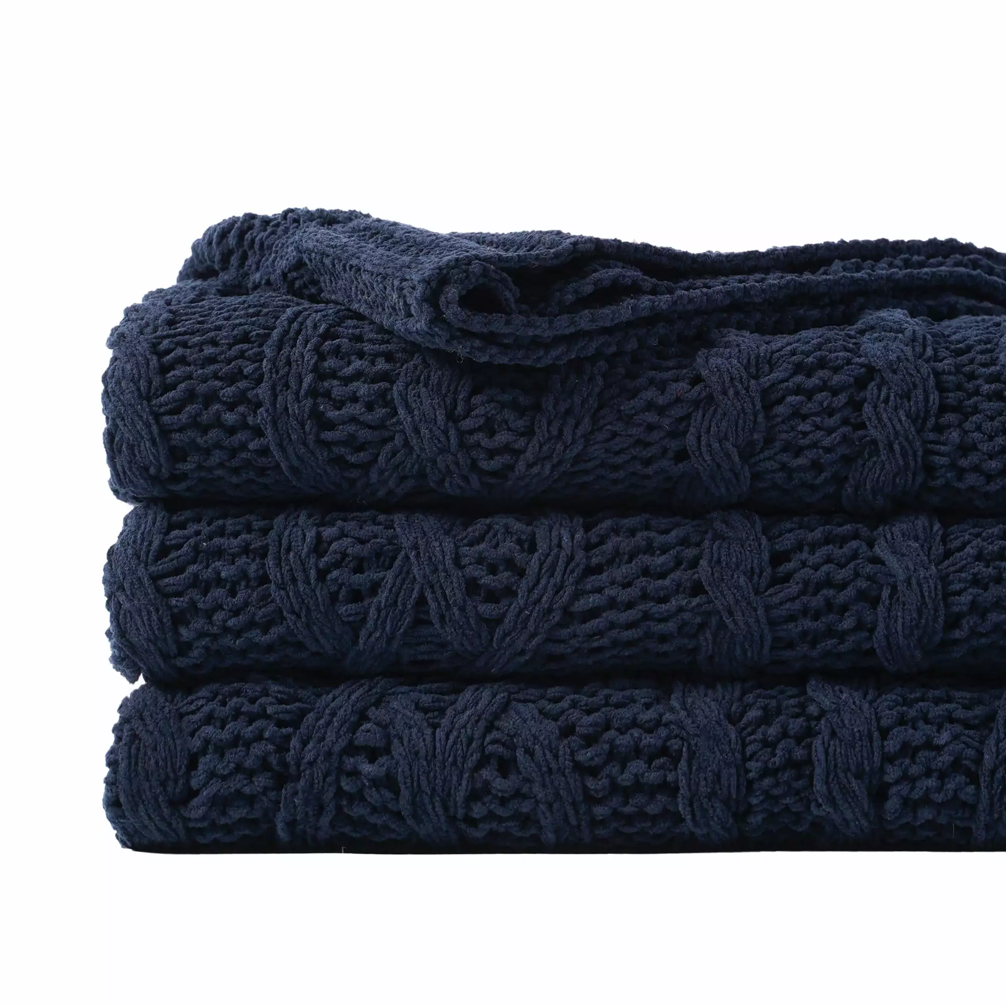 Battilo Navy Blue Throw Blanket - Cozy Woven Chenille Cable Knit Blanket - 51x67 Inches - Perfect Warming Gift Valentine's...