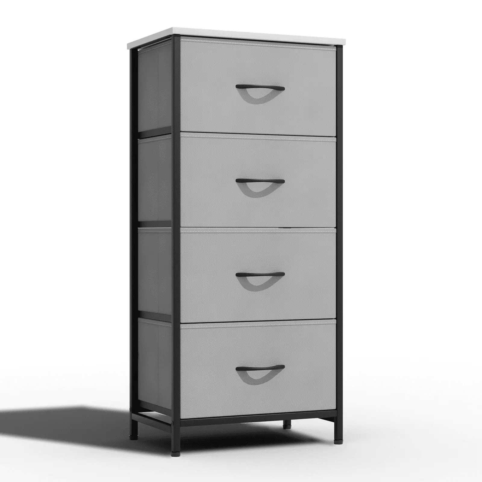 Magshion Wooden 4 Drawers Chest Dresser Metal Frame Fabric Drawer Arranger Closet Bedroom Living Room Entryway Gray