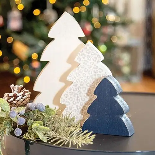 Farmhouse Christmas Tree Trio On Base Holiday Tabletop Decor CWI