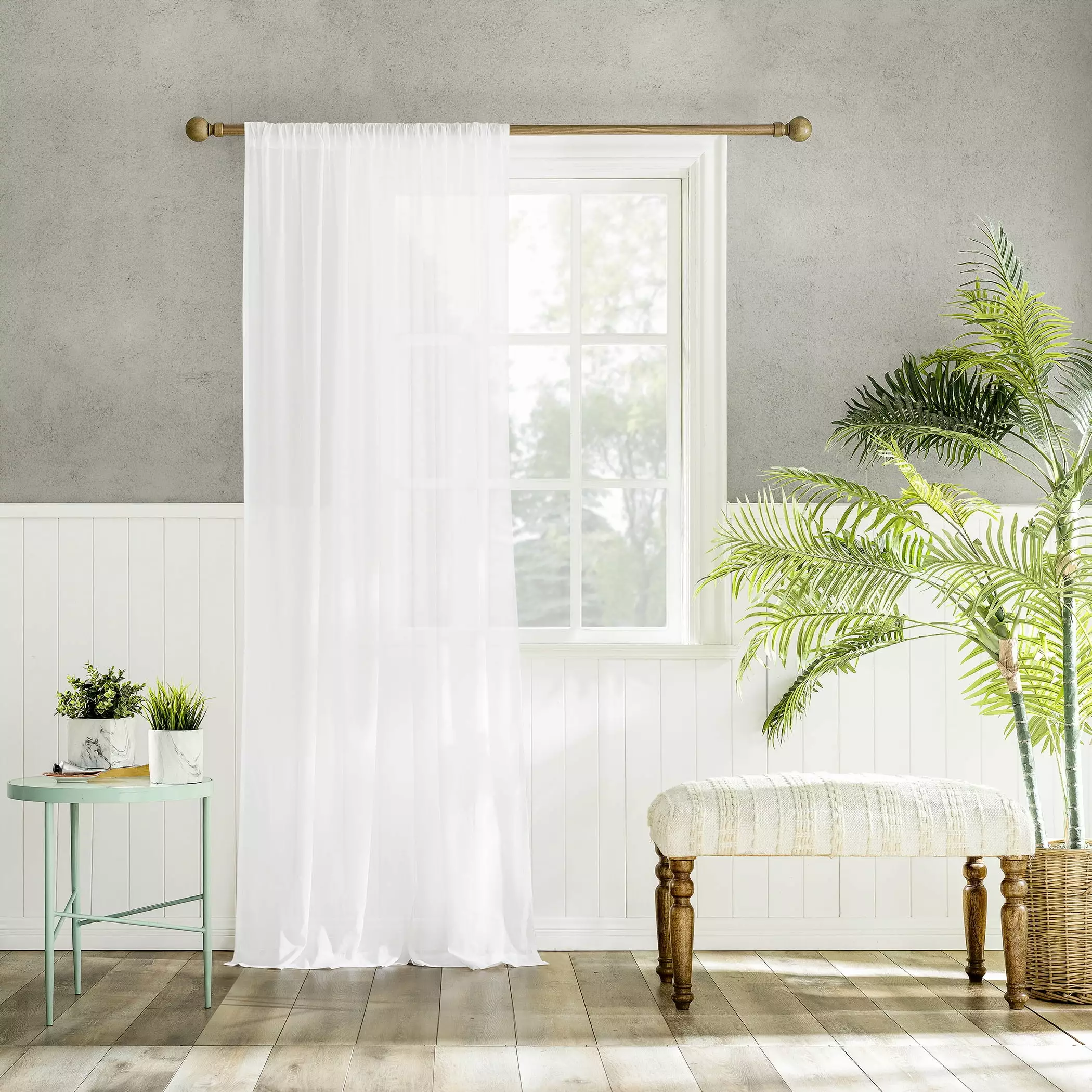 Archaeo 100% Cotton Sheer Curtain White 50x84 Inch Light Filtering Window Panel