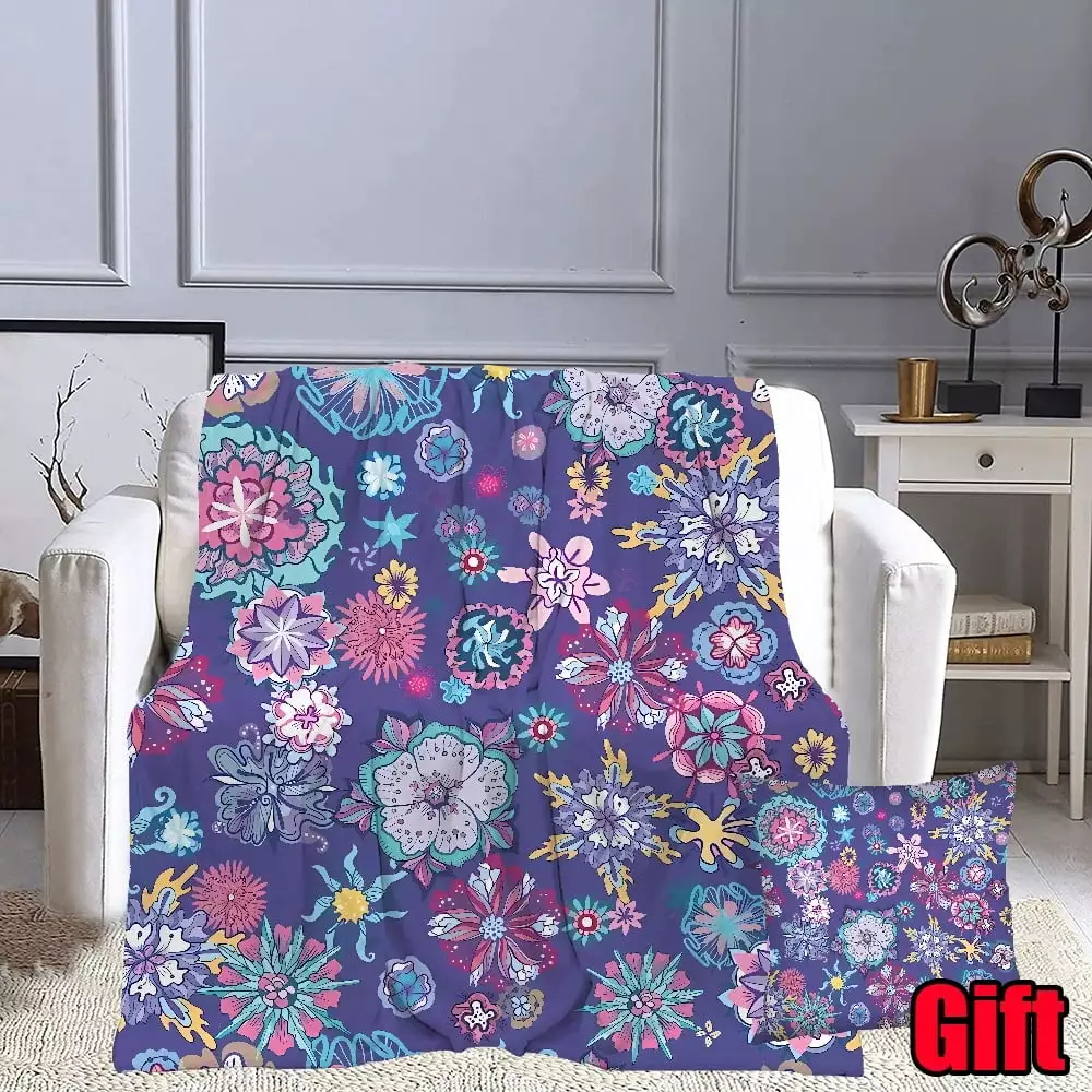 Retro Floral Throw Blanket Pillowcases 3D Printed Plush Home Couch Bed Dicasser