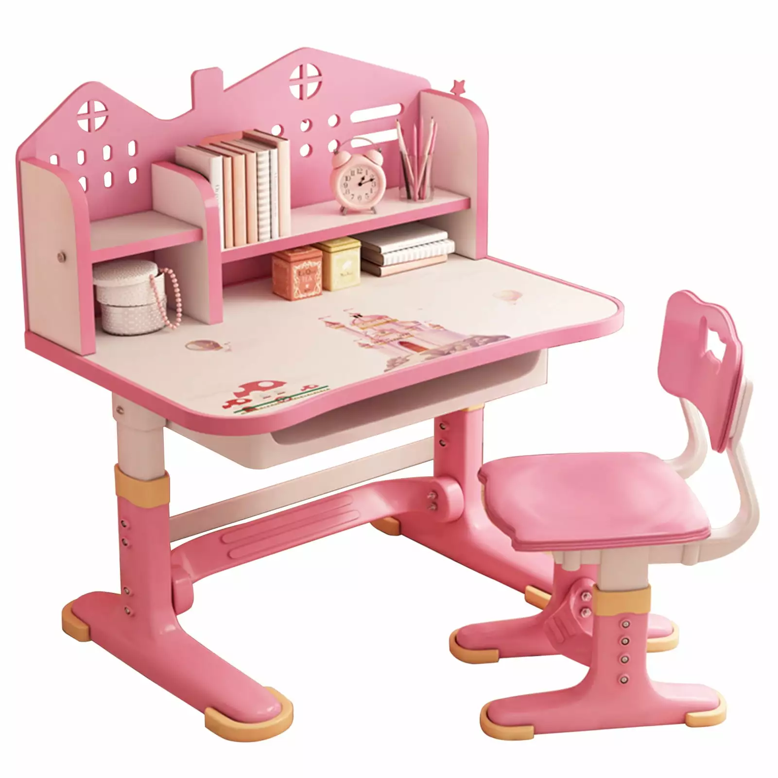 Fogcroll Kids Ergonomic Desk and Chair Set Storage Drawer and Book Stand