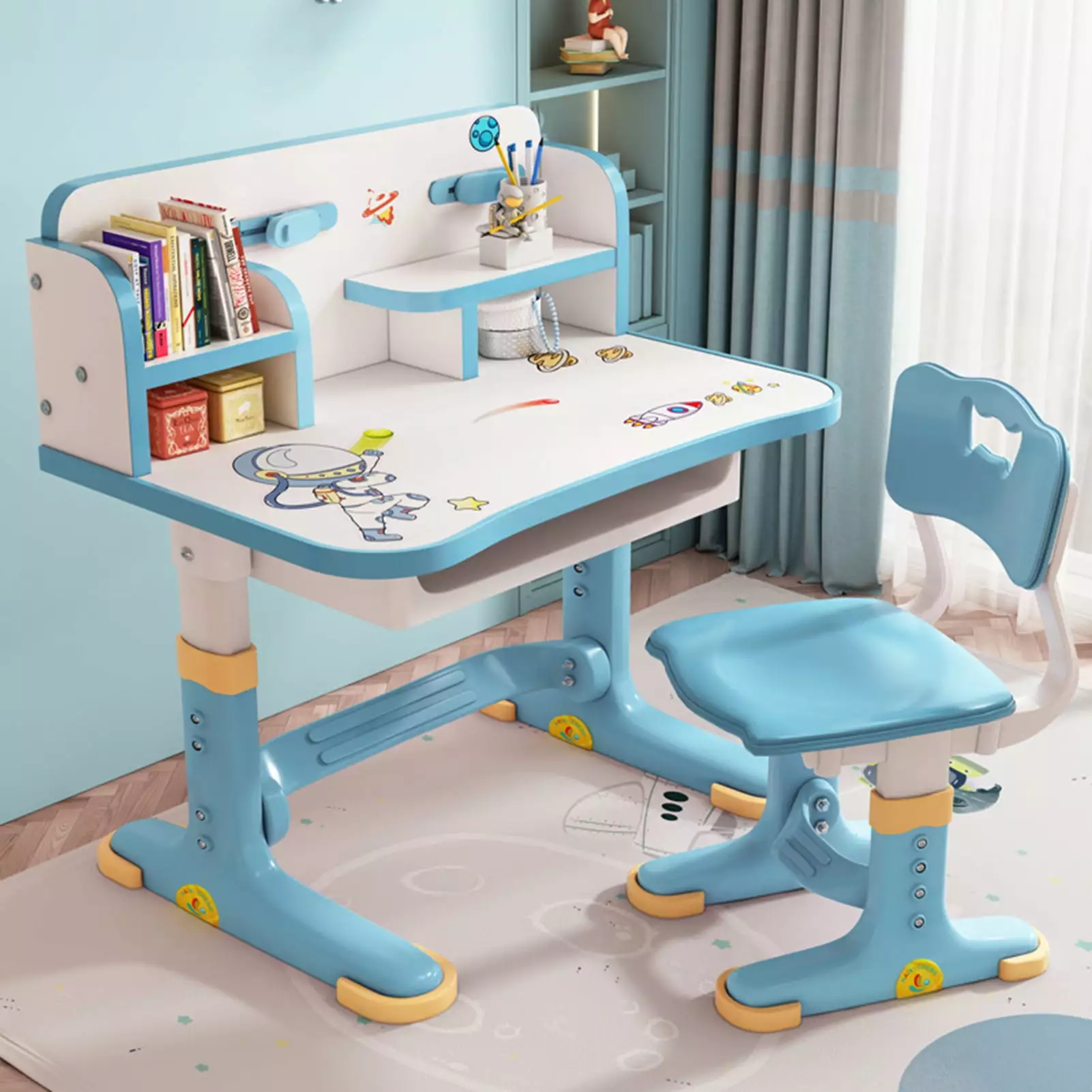 KMSS Kids Desk and Chair Set Height-Adjustable Study Desk Drawer School and Bedroom
