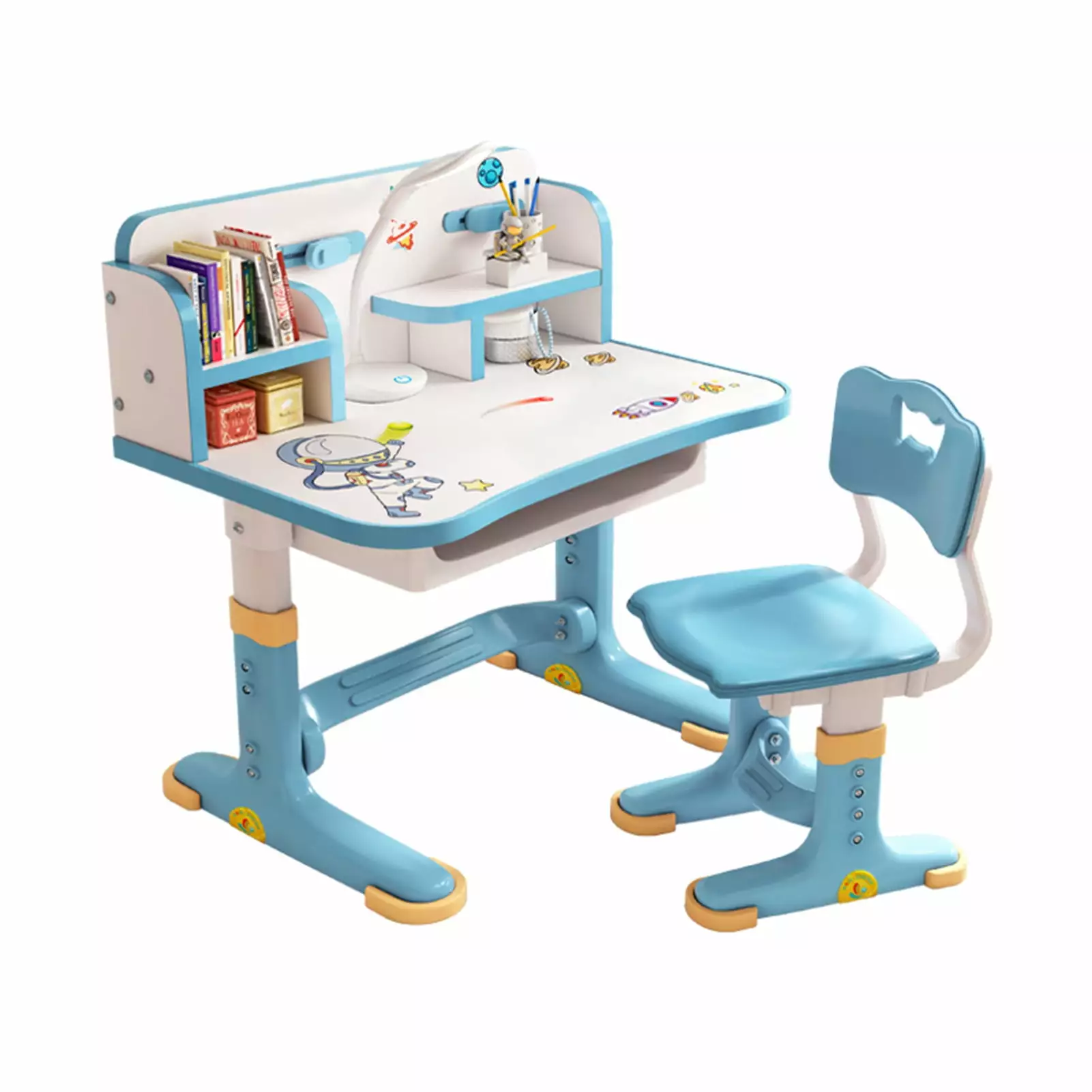 Limorve Kids Learning Desk Set Height Adjustable Storage Drawer Boys Girls Blue Study Desk and Chair