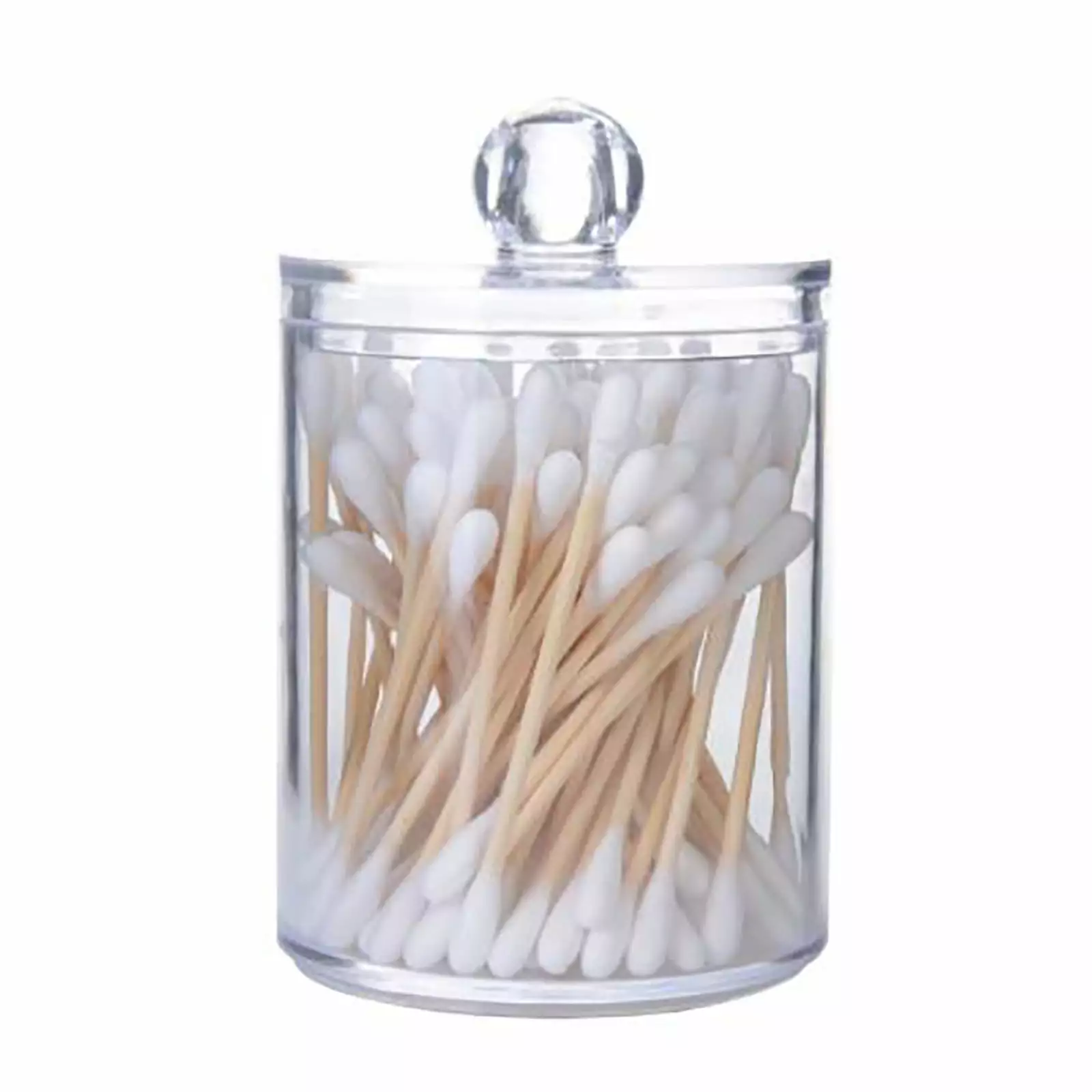 Apmemiss Clear Plastic Cotton Swab Holder Canister Lid Bathroom Organization