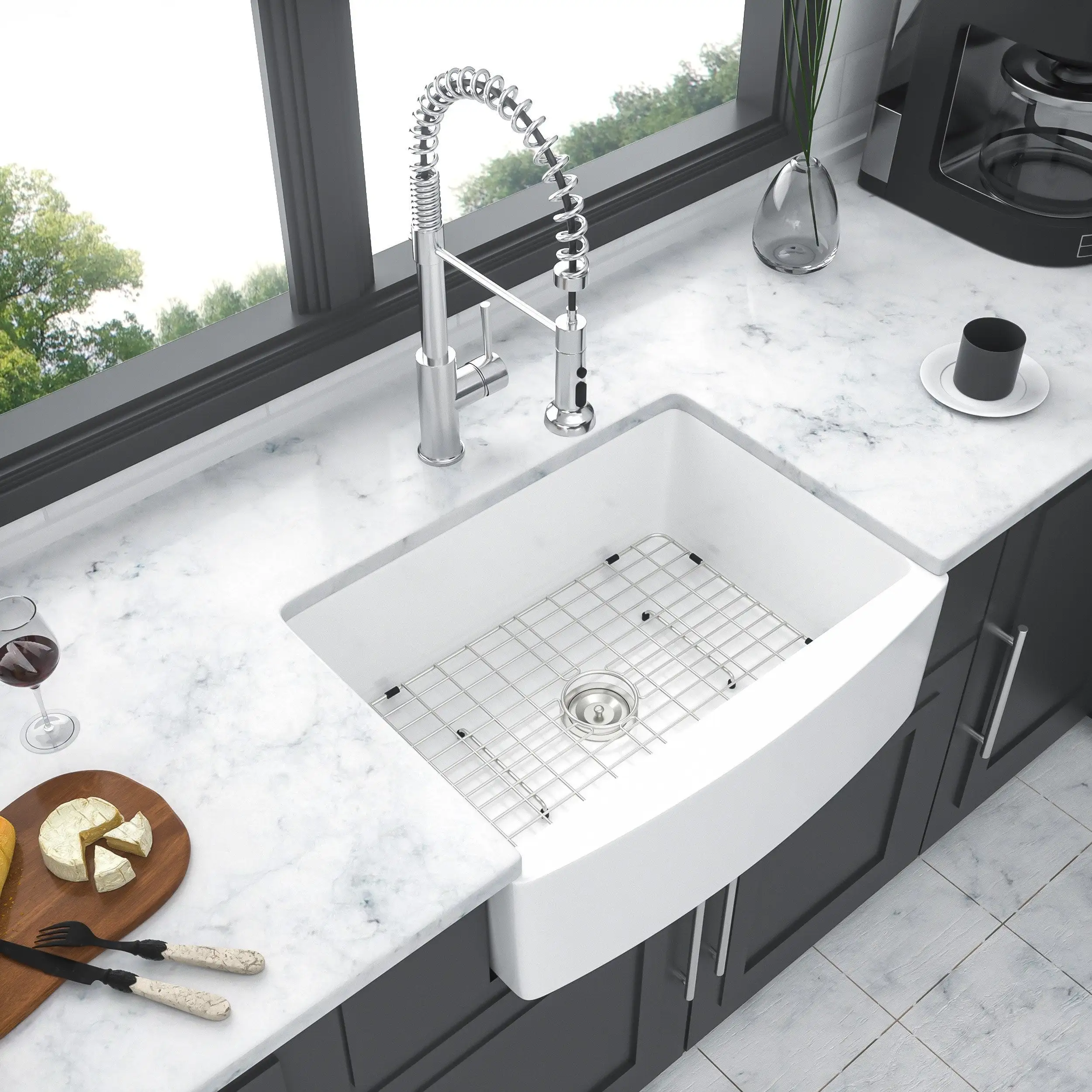 Double Bowl 60/40 Farmhouse Sink Workstation 33 Inch Stainless Steel 16 Gauge Apron Front Kitchen Sink Phoenix Dropship