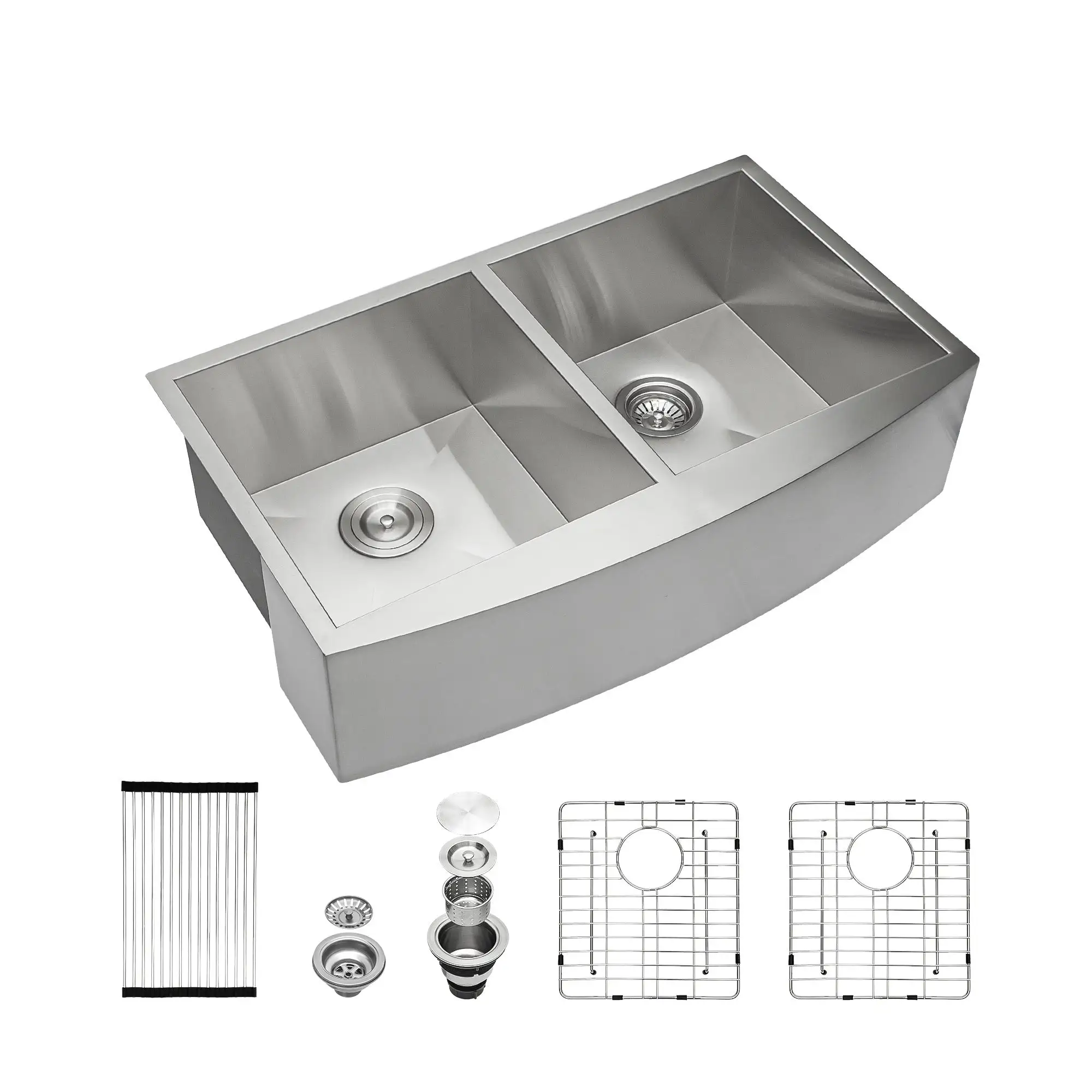 32 Inch Double Basin Farmhouse Kitchen Sink Basket Strainer Phoenix Dropship