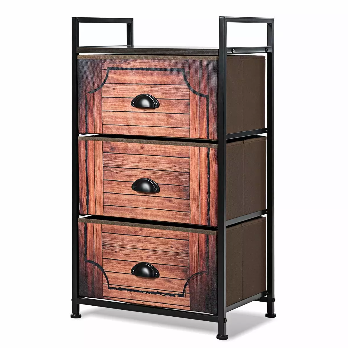 Costway 3 Drawer Fabric Dresser Storage Tower Nightstand Sturdy Steel Frame Closet Organizer
