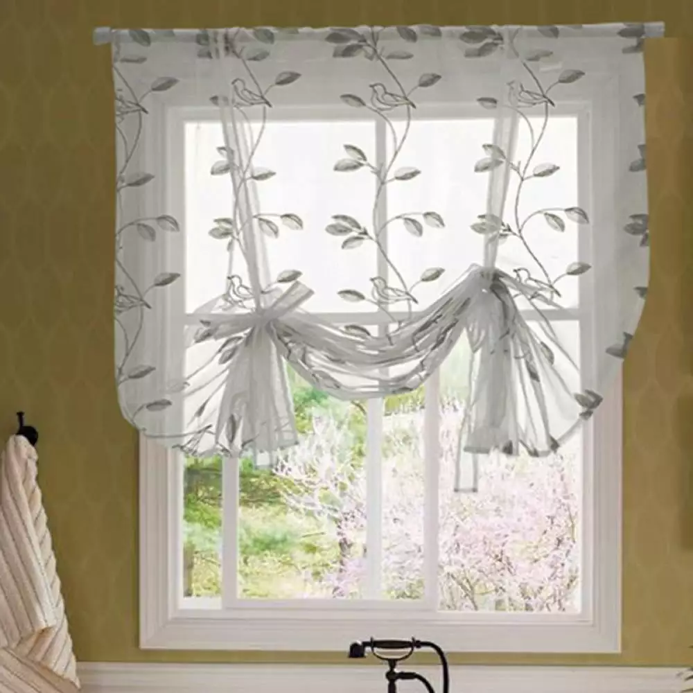 Sheer Flower Embroidered Tie Up Curtains 46 x 63 Inch Liftable Balloon Roman Window Treatment Bedroom Kitchen Kernlly