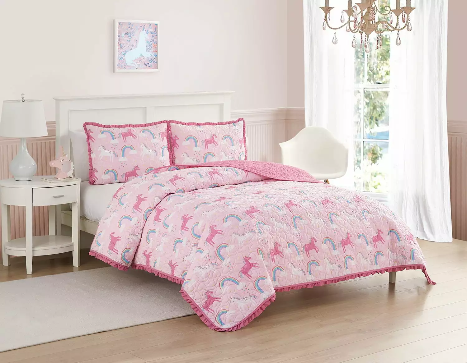 ALEX + BELLA Pink Unicorn Microfiber Quilt Set Twin Size 2 Piece Kids Bedding Alex   Bella