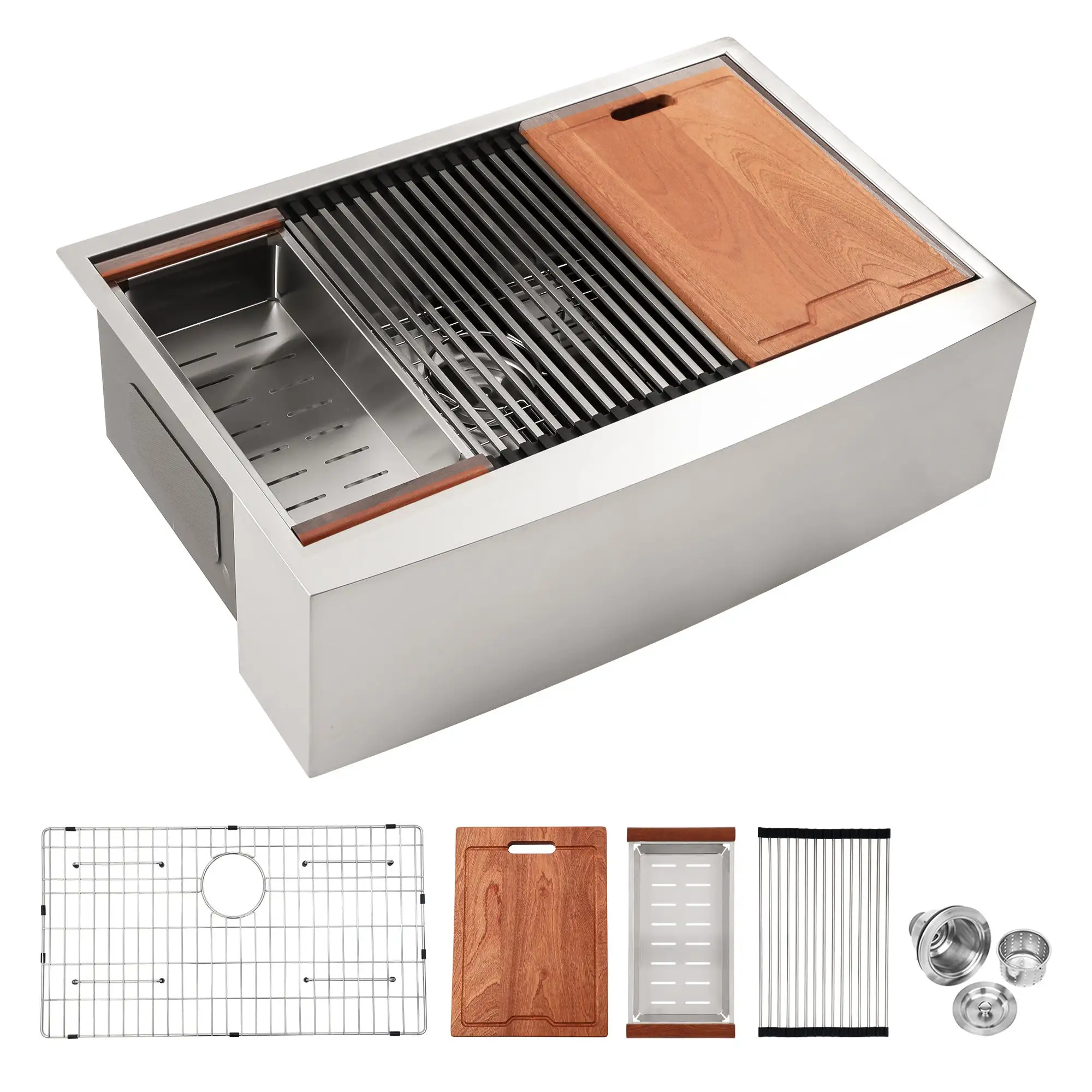 30 Inch Fireclay Farmhouse Kitchen Sink Grid and Strainer Phoenix Dropship