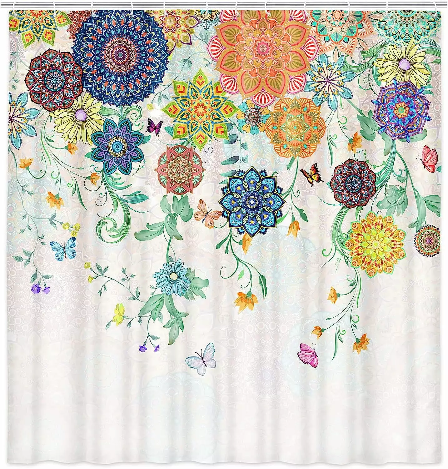 JOOCAR Floral Fabric Shower Curtain Colorful Flower Mandala Butterfly Bathroom Decor 72x72 Inch