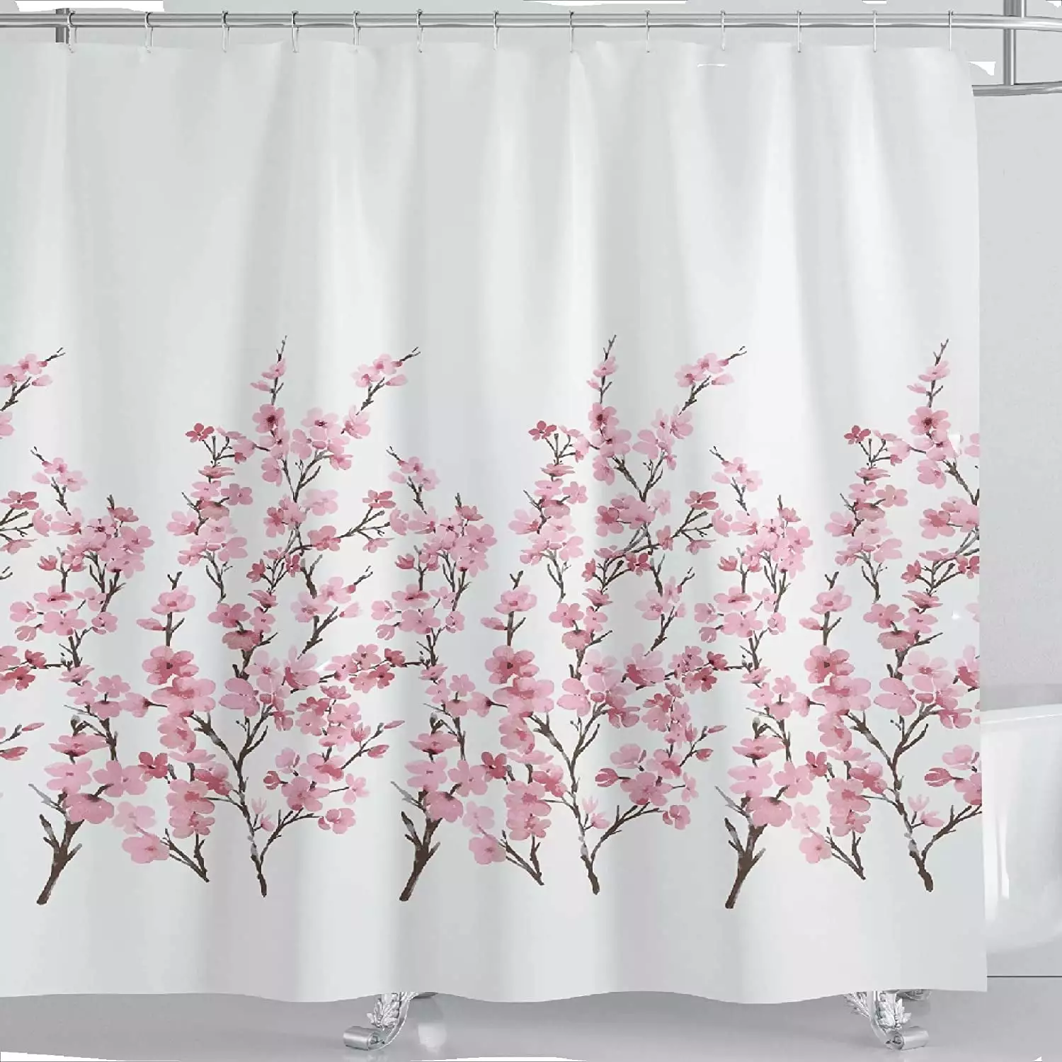 JUPA Place Luxury Polyester Fabric Modern Floral Shower Curtain Boho Chic Pink Flower Bathroom Decor 72x72 Inches