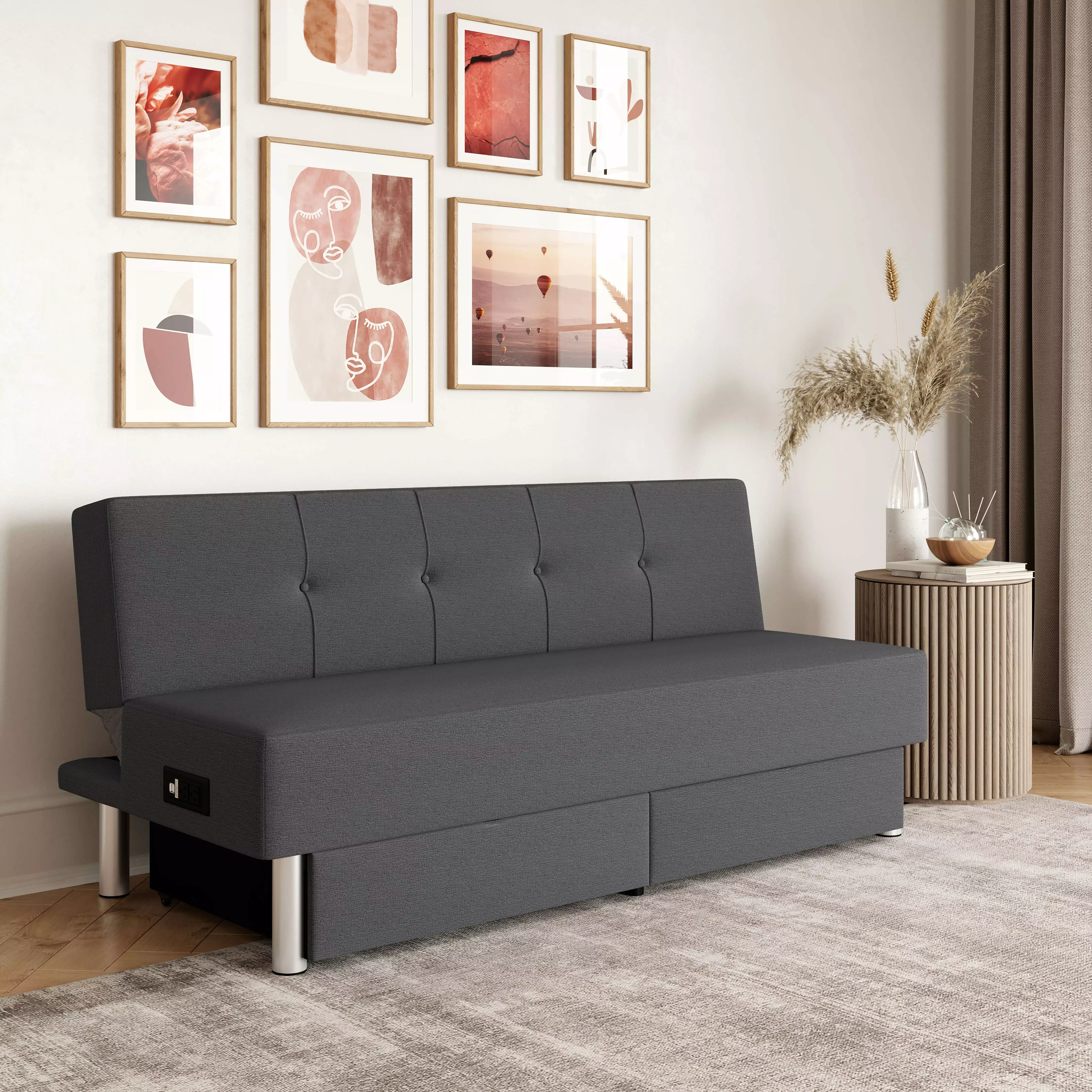 Serta Windsor Futon Storage and Power Gray Fabric