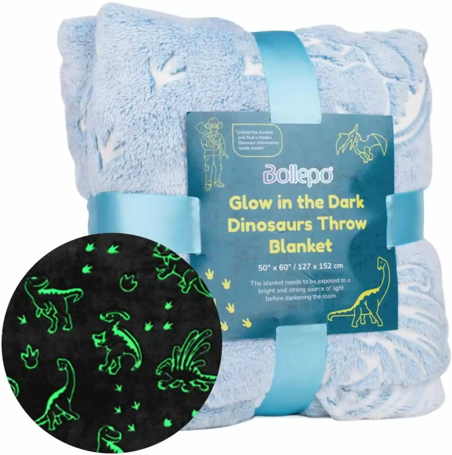 Glow Dark Dinosaur Blanket Boys 50x60 Inches Extra Soft Kids Bedroom Nursery Blanket Bollepo