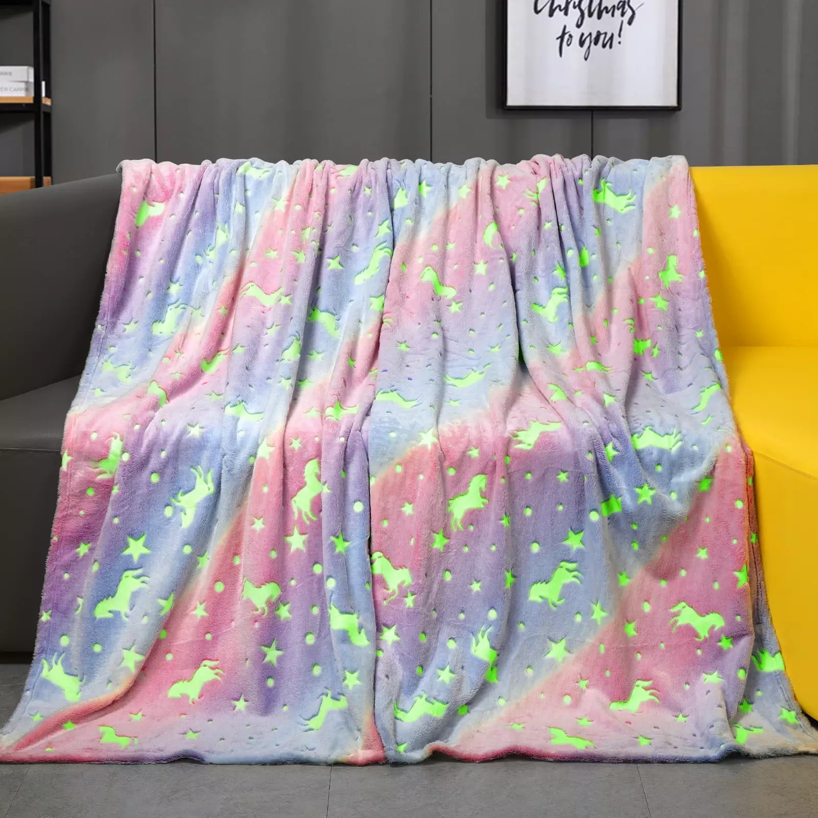 Livil Glow Dark Unicorn Blanket 60x70 Inches Luminous Soft Kids Blankets 1-10 Year Old Girls Birthday Gift livhil
