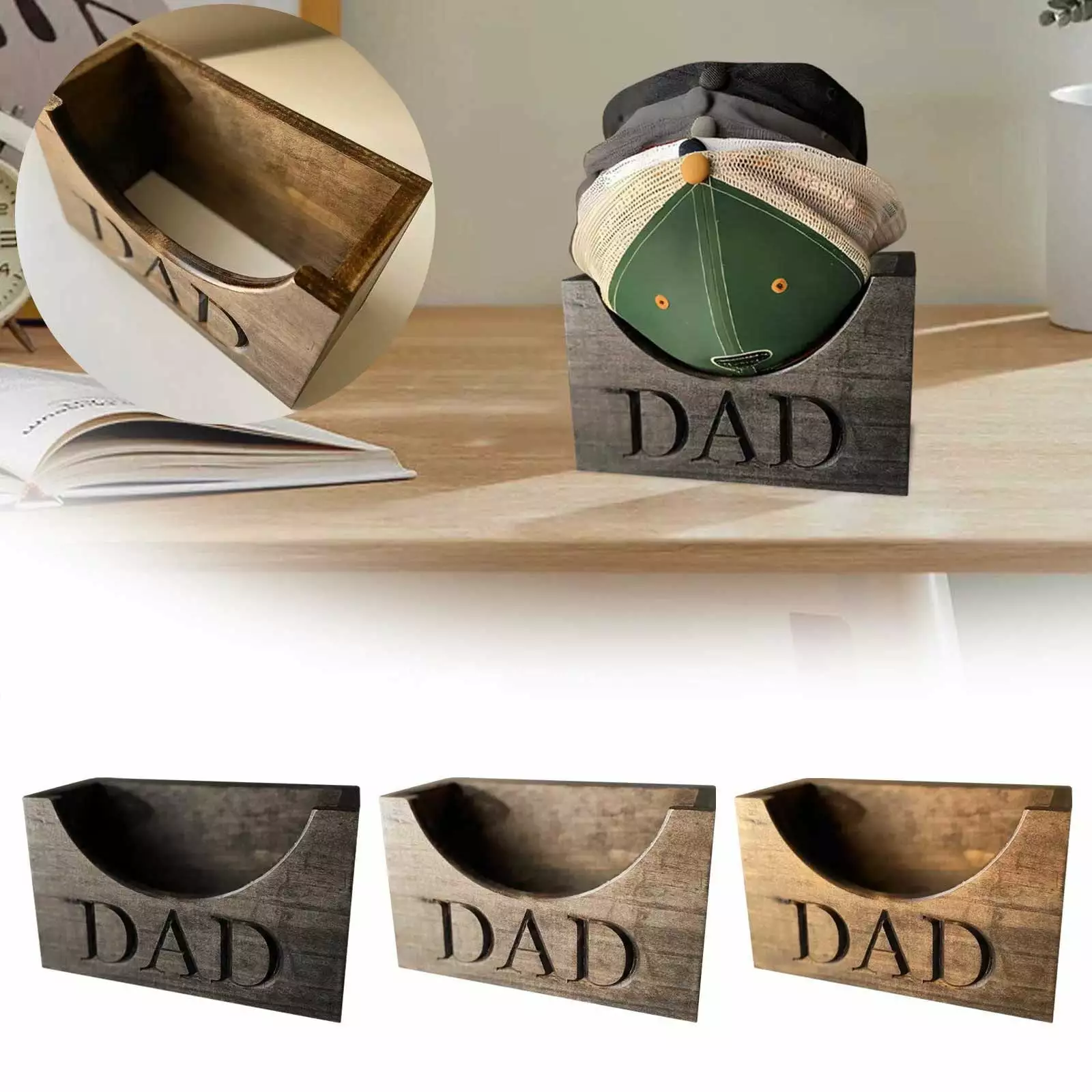 Corashan Storage Box Personalized Hat Holder Kit - Wooden Baseball Cap Arranger Papa Grandpa
