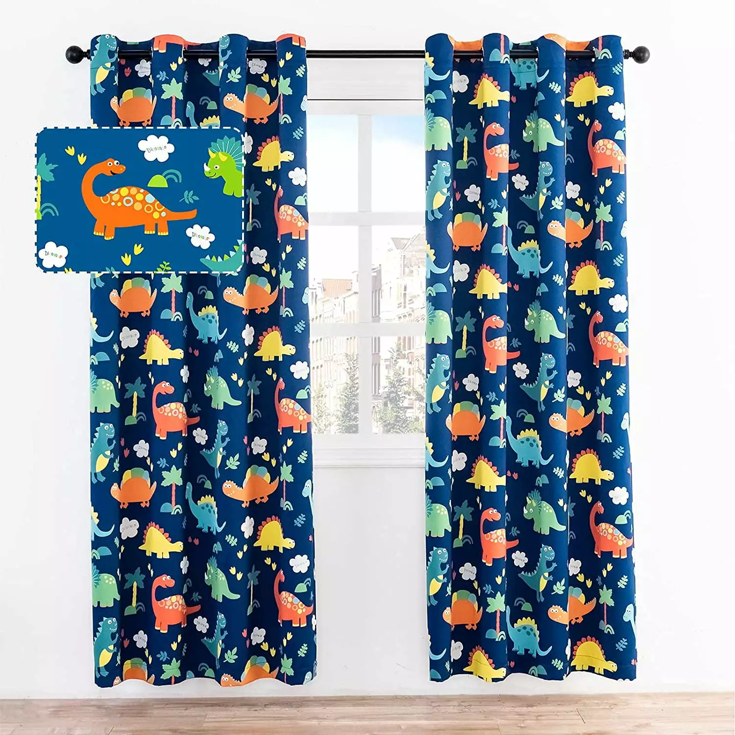 Anjee Blackout Curtains Set 2 Kids Bedroom Thermal Insulated Cartoon Dinosaur Grommet Curtains 52x63