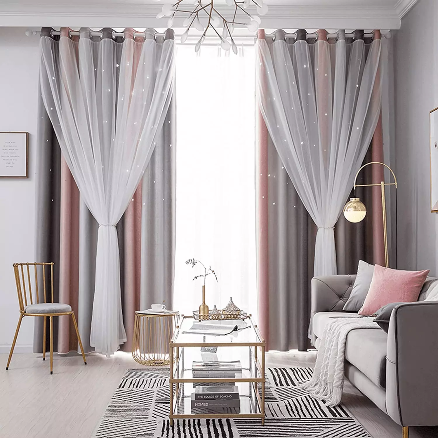 1 Panel Ombre Star Rainbow Blackout Curtains Kid Girls Bedroom Living Room Darkening Stripe Double Layer Grommet Window Cu...