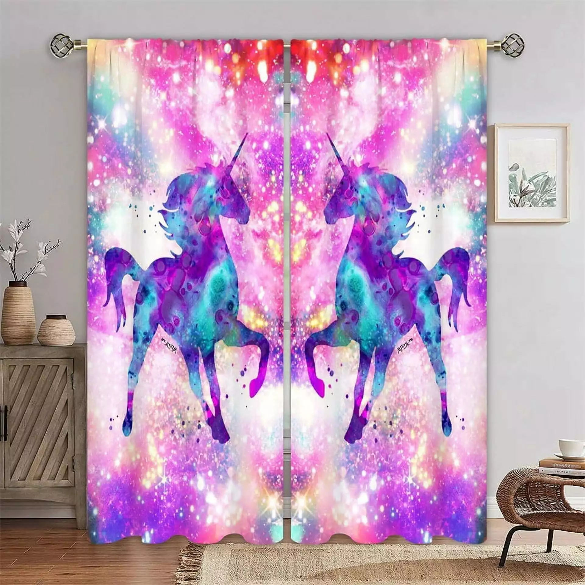 3D Unicorn Printing Curtain Window Curtains Bedroom Living Room Home Decor wenjialing