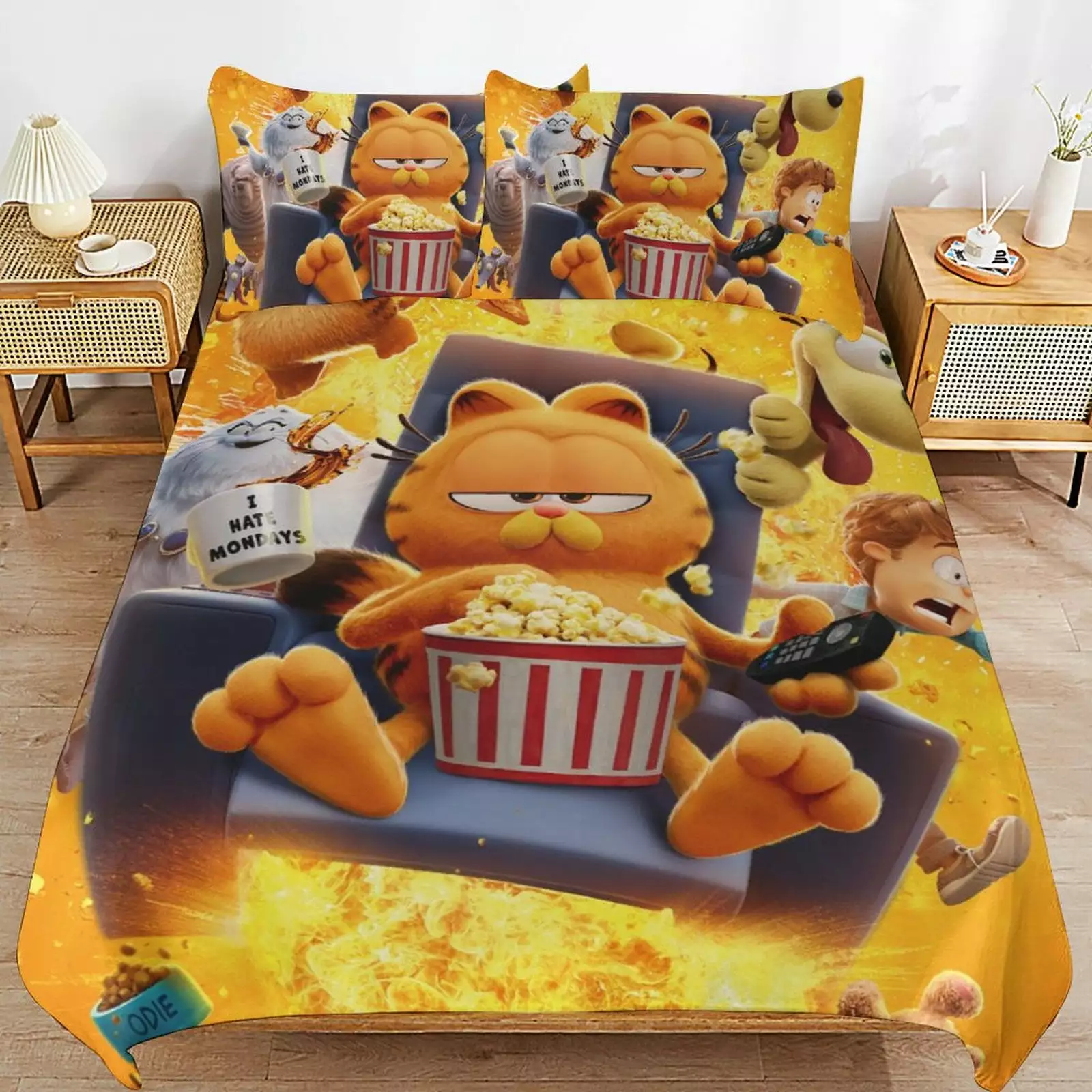 Garfield Bed Duvet Cover Microfiber Bedding Sets 3D Printed Featherweight 3 Piece Set Kids Boys Girls Zbwuopl