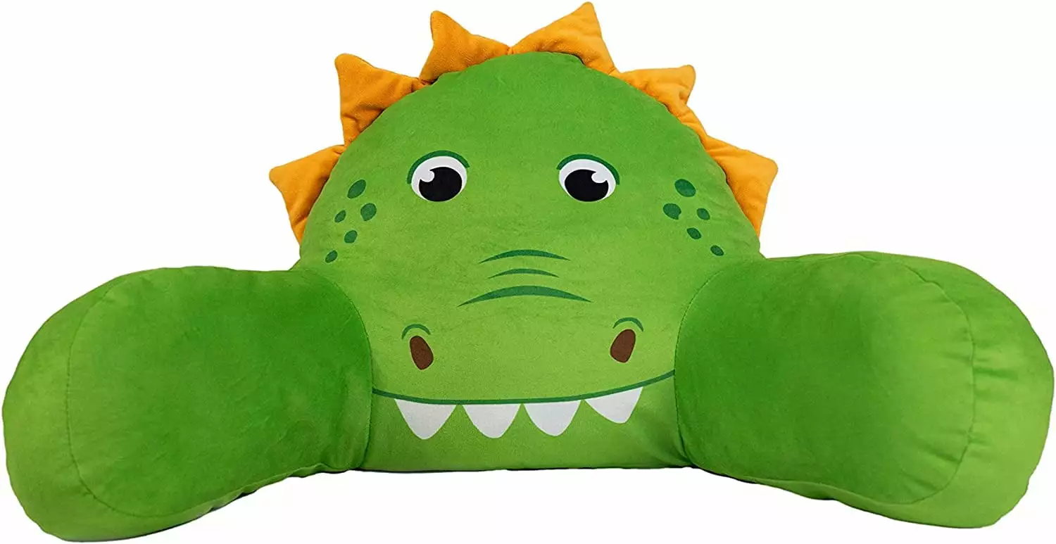 Kids Bed Rest Pillow Arms Oversized Plush Backrest Cushion Reading Playing Dino Green Unicorns & Robots