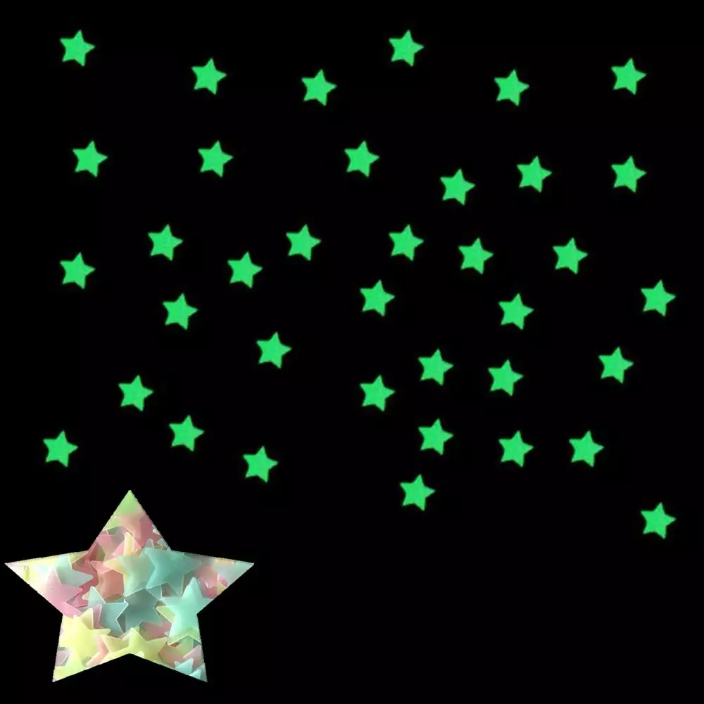 100Pc Kids Bedroom Fluorescent Glow Dark Stars Wall Stickers Ceiling and Walls Yiwula