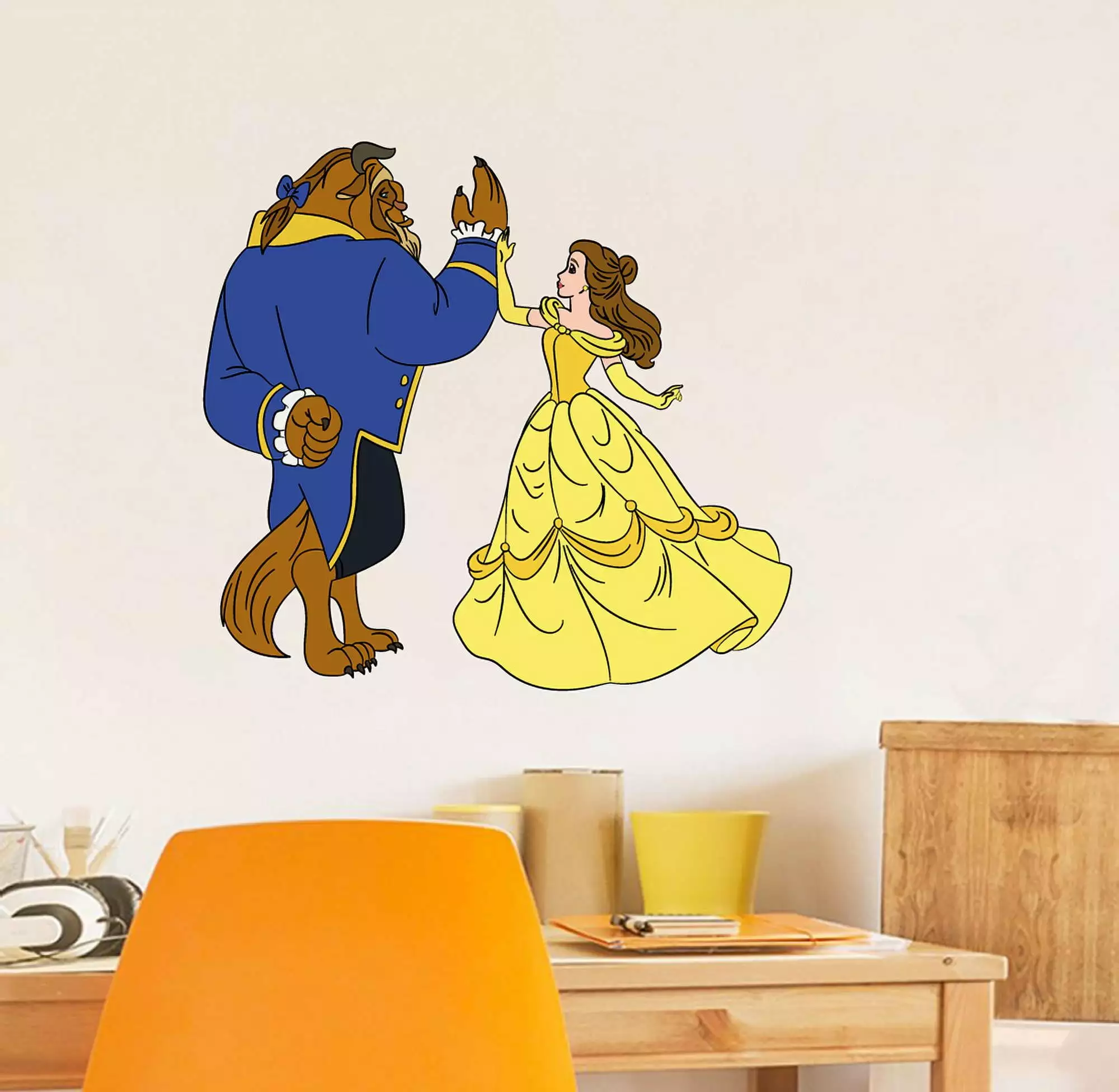 Beauty and Beast Cartoon Wall Sticker 20x18 Inch Belle Beast Dance Vinyl Decal Kids Room Design With Vinyl