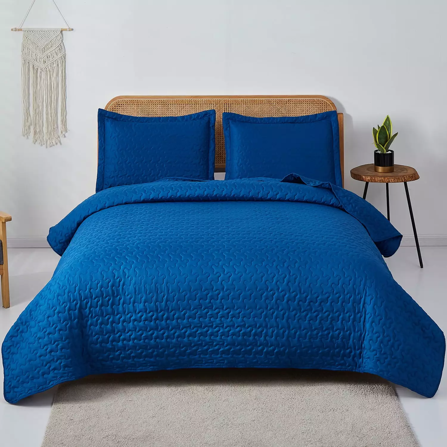 Anray Home King Size Navy Blue Reversible Microfiber Quilt Set - Featherweight Bedspread Coverlet