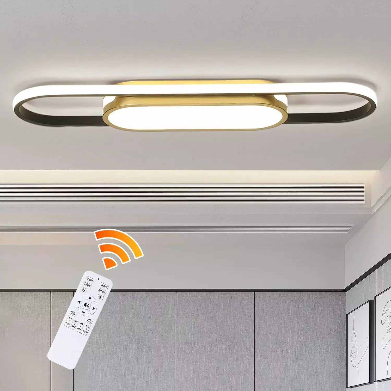 Garwarm Modern LED Flush Mount Ceiling Lights Dimmable LED Ceiling Lamp Remote Control 2.3 ft Acrylic Linear Ceiling Light...