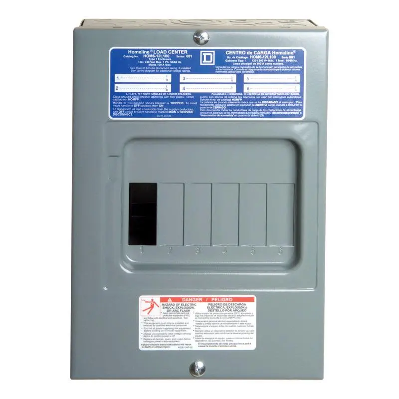 Square D HomeLine 100 amps 120/240 V 6 Space 12 Circuits Surface Mount Main Lug Load Center