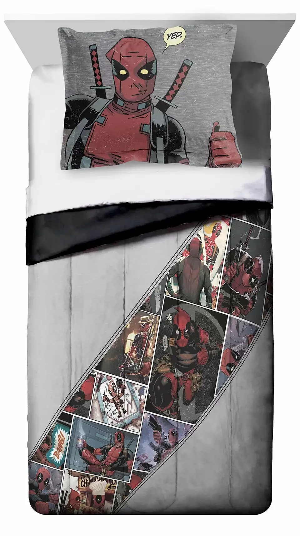 Marvel Deadpool Bite Me Grey 2 Piece Queen Comforter & Sham Set 100% Microfiber Jay Franco