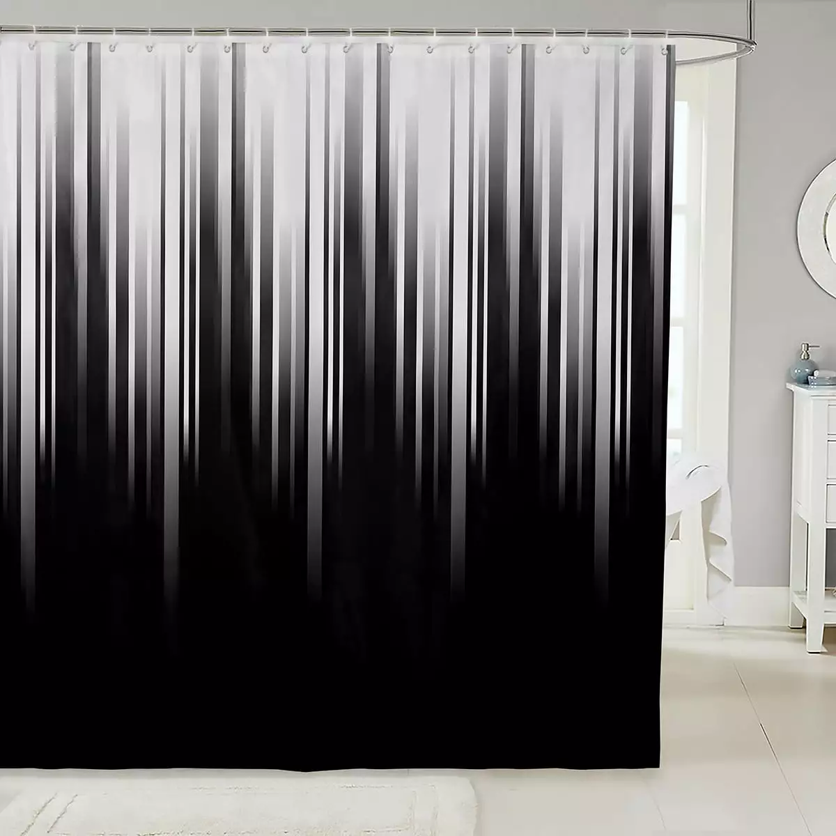 Black Gray Ombre Abstract Shower Curtain Set Retro Stripes Modern Bathroom Decor 72Wx72L YST