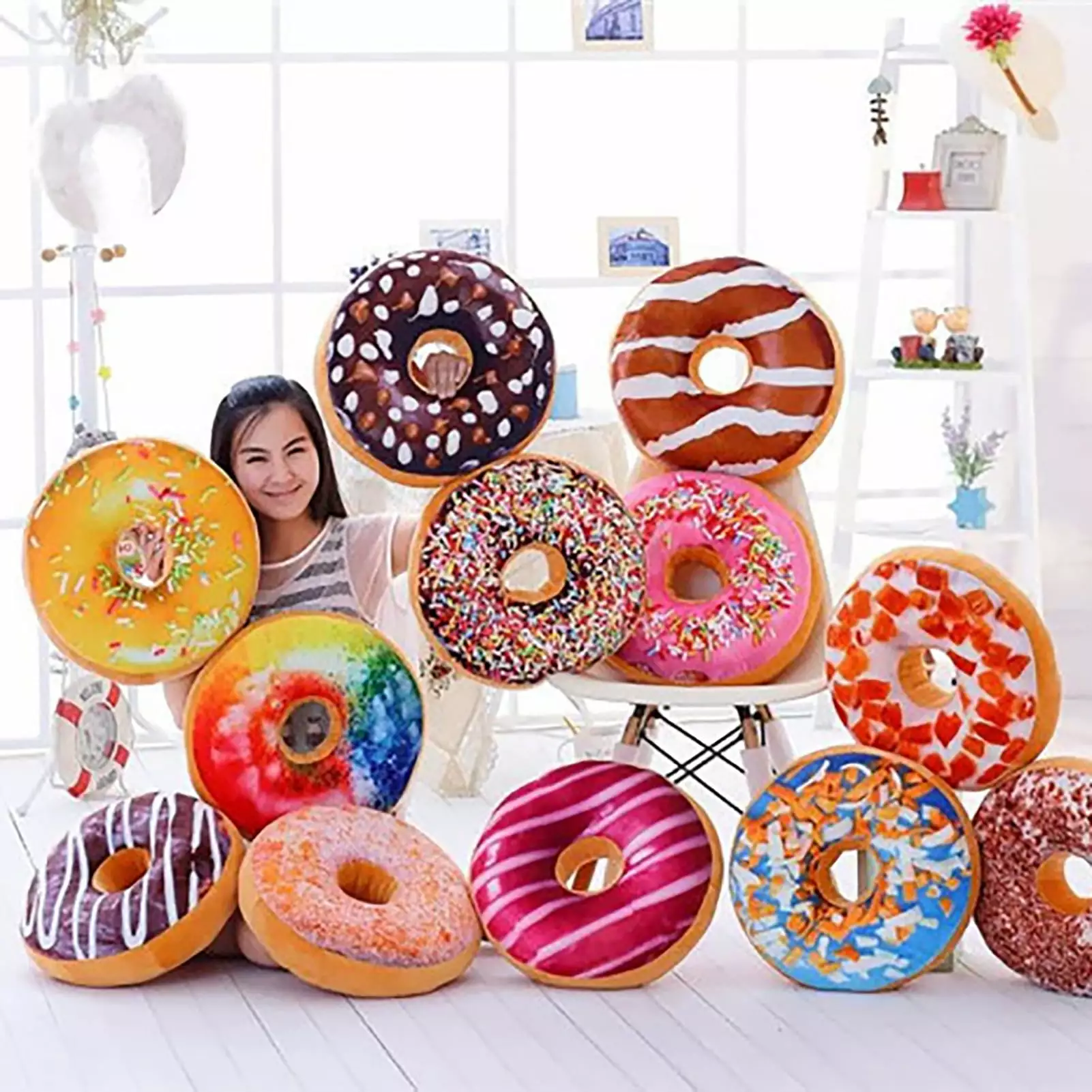 Shulemin Sofa Cushion Easy-cleaning Donut Design Practical Multicolor Pillow Home