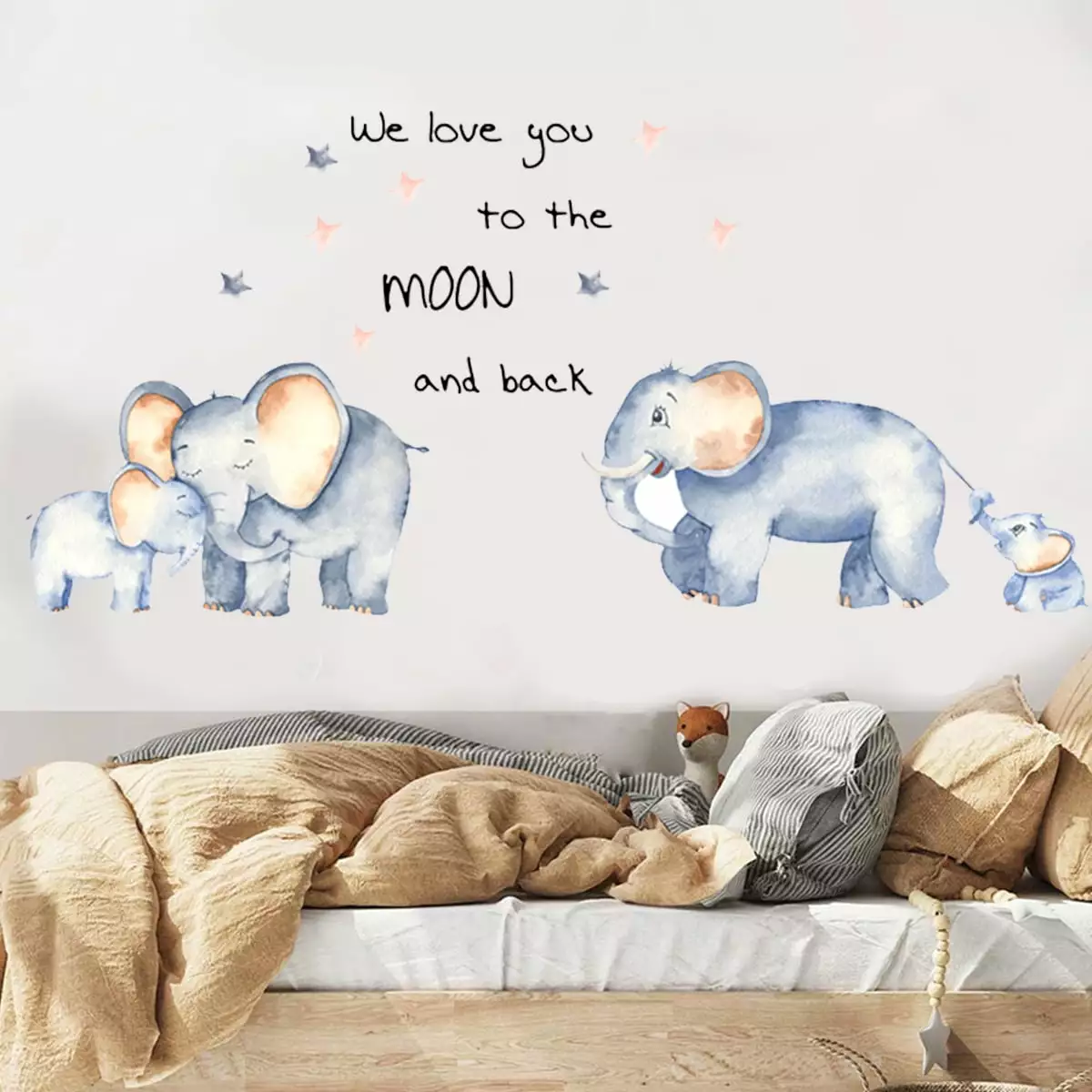 2Pcs Elephant Cartoon Wall Decals - 23.6x11.8 Inch Waterproof DIY Stickers Kids Nursery Daruoand