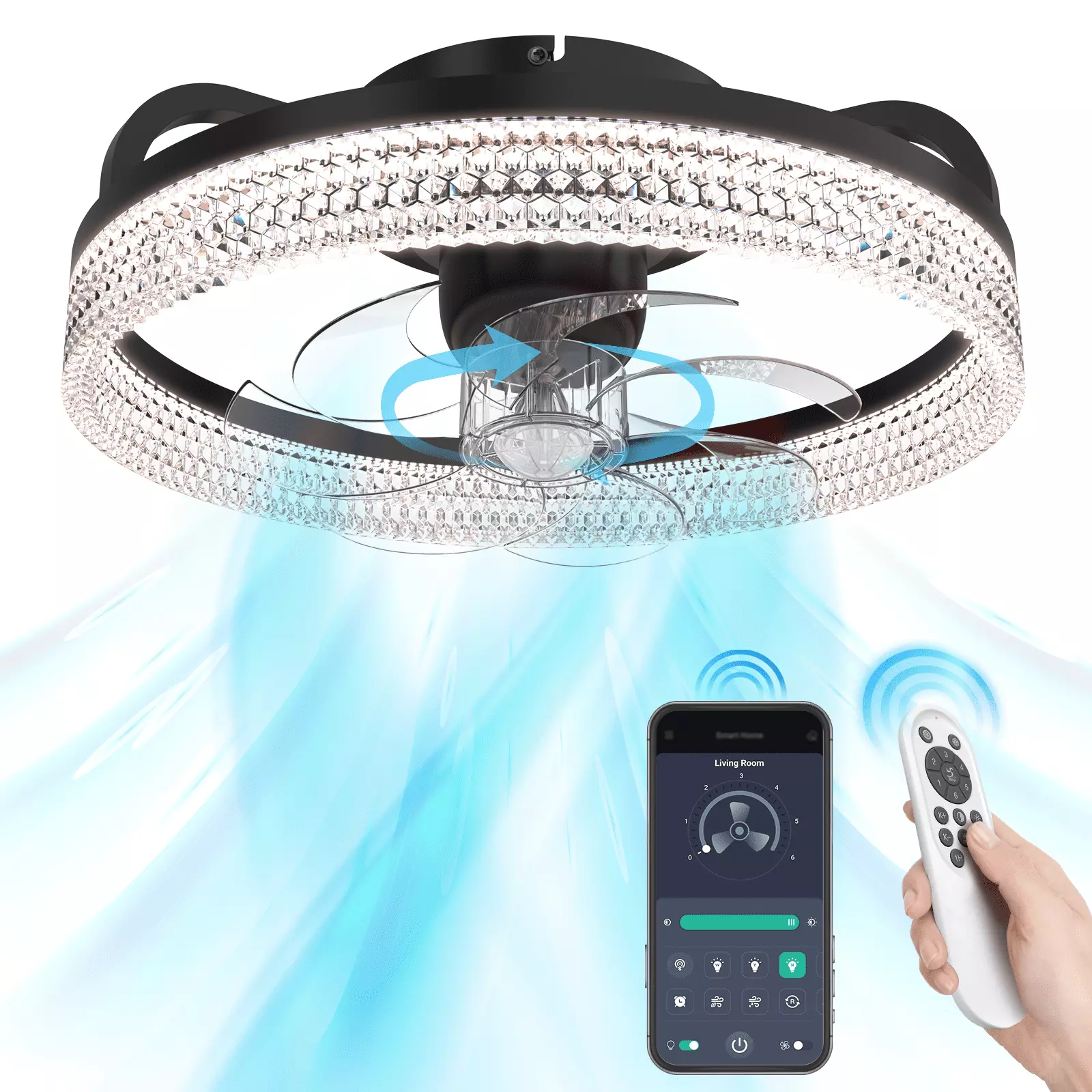 FIMEI 19.7 Inch 360 Oscillating Ceiling Fan Light Dimmable Remote Control